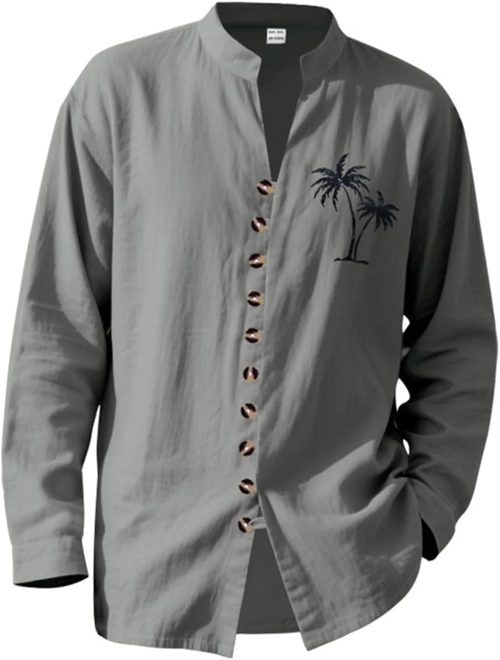 

Летняя рубашка для мужчин Vintage легкая дышащая с принтом дерева Stand Collar