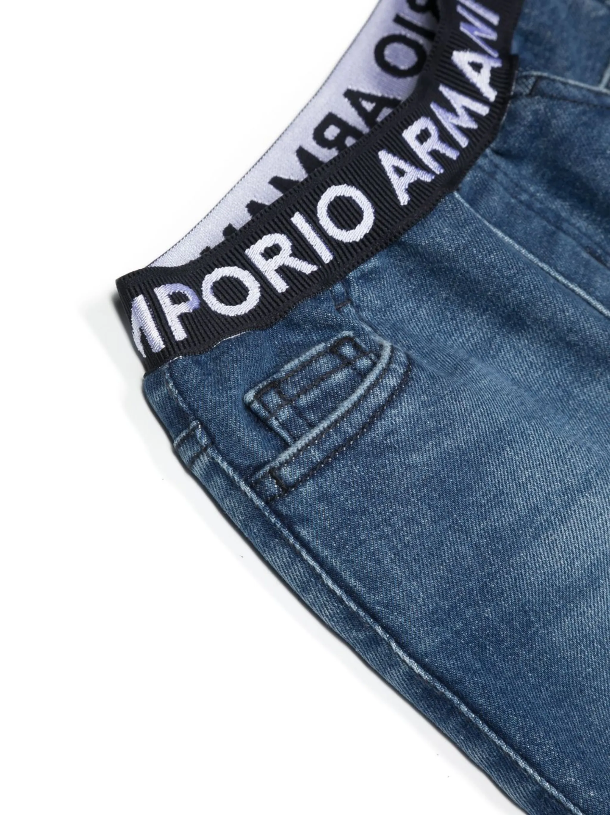 Узкие джинсы с логотипом Emporio Armani Kids, синий — фото 3