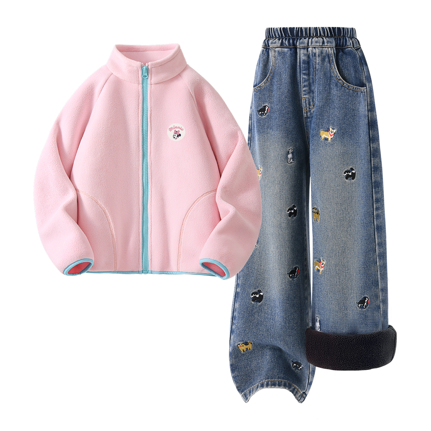 

Детская повседневная спортивная одежда Disney, [Thickened And Fleece-Lined]Dini Medium Round Hook-And-Loop K Frosting Pink+Solid Color Denim Blue