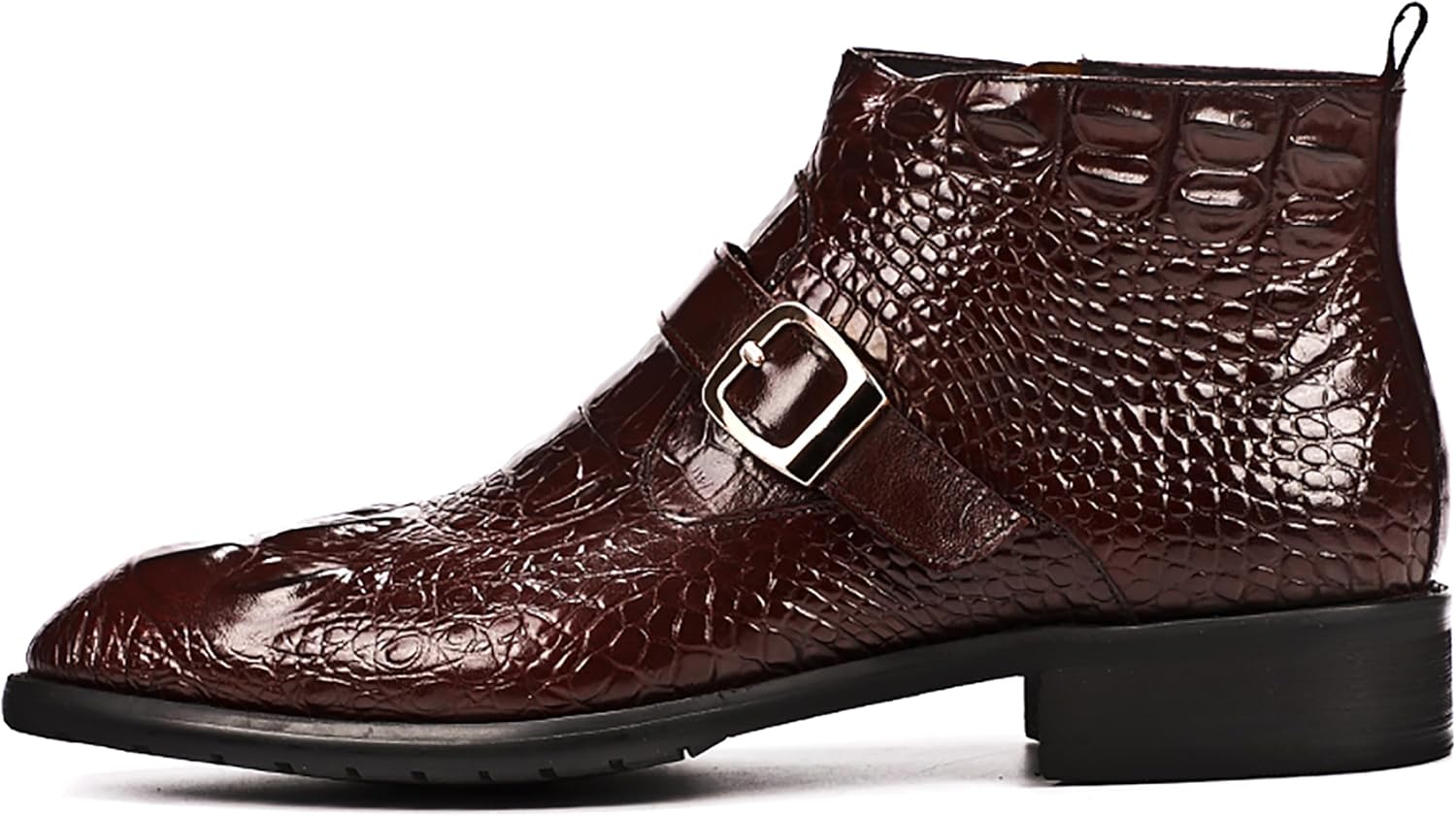 Herren-Stiefel mit Reißverschluss, Leder, Krokodil-Druck, Bukle-Träger, Stiefeletten Santimon, Rot/Ausflug, Einfarbig (Getaway Solids) — фото 2