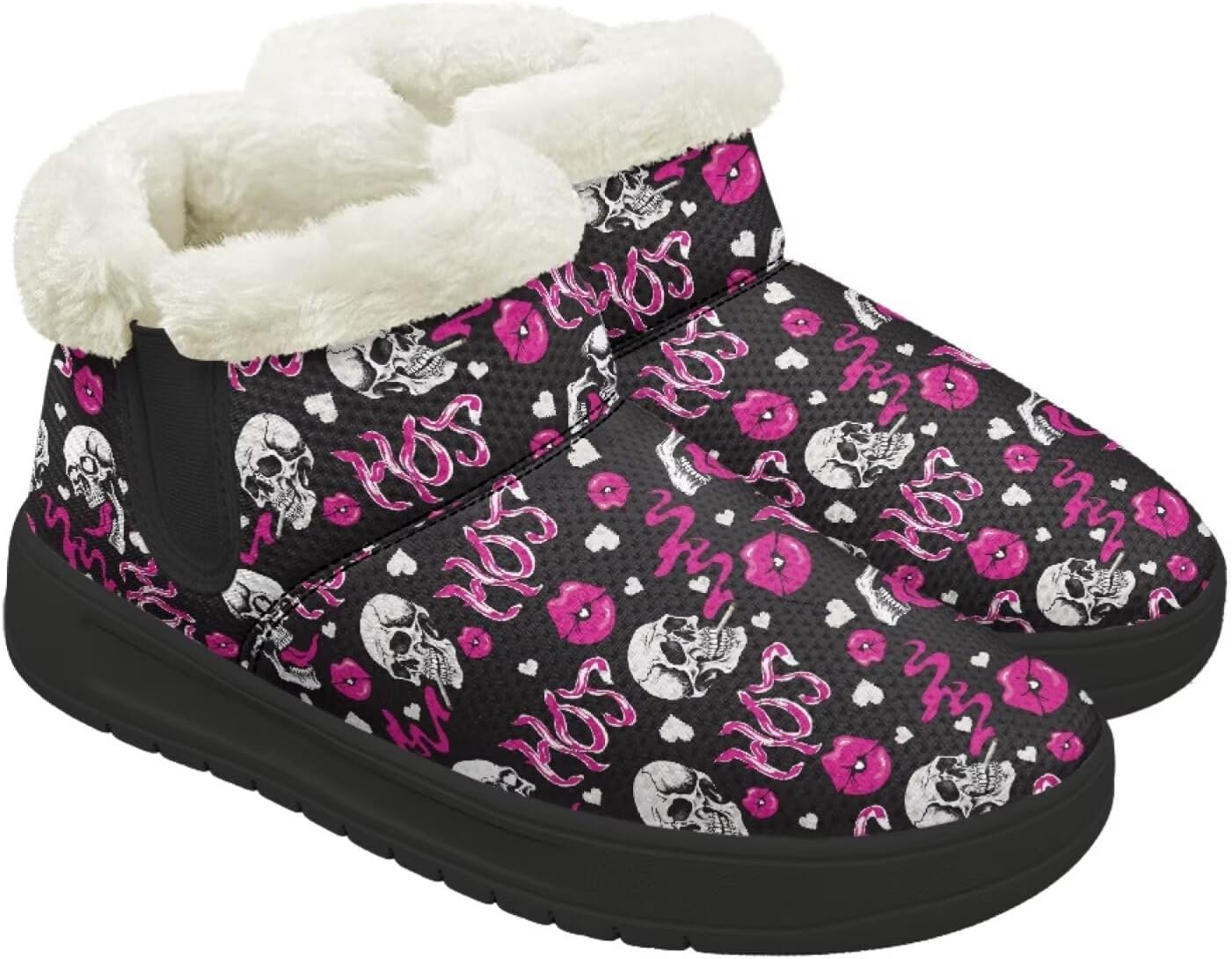 

Зимние ботинки Forchrinse для женщин и мужчин, с меховой подкладкой, для ходьбы на улице, короткие, с теплой подошвой и противоскользящей стелькой, Skull