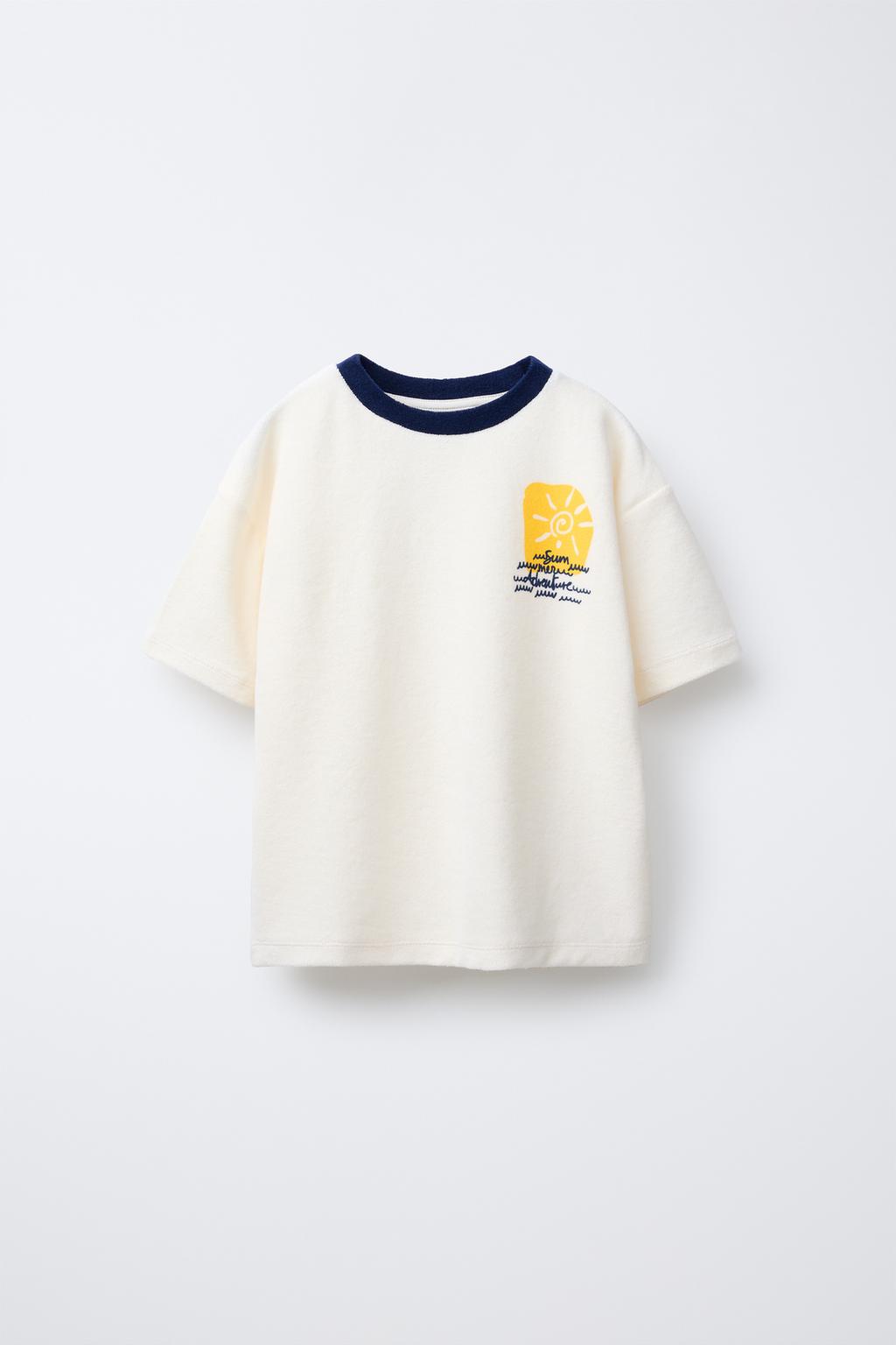 

Футболка с махровым эффектом ZARA, экрю