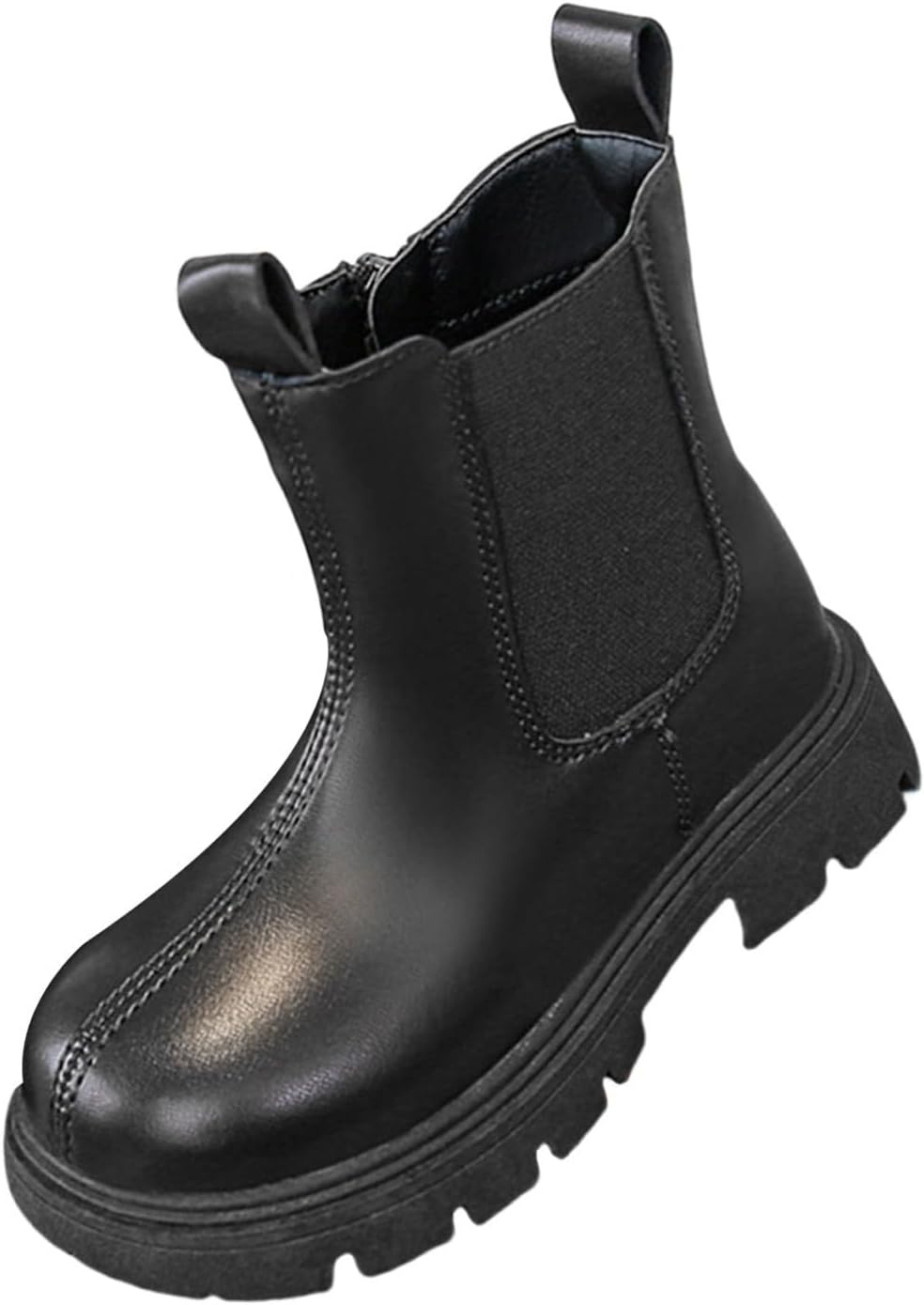 

Детские базовые однотонные боевые ботинки для девочек, с боковой молнией, на рифленой подошве, зимние повседневные легкие ботильоны Generic, Black