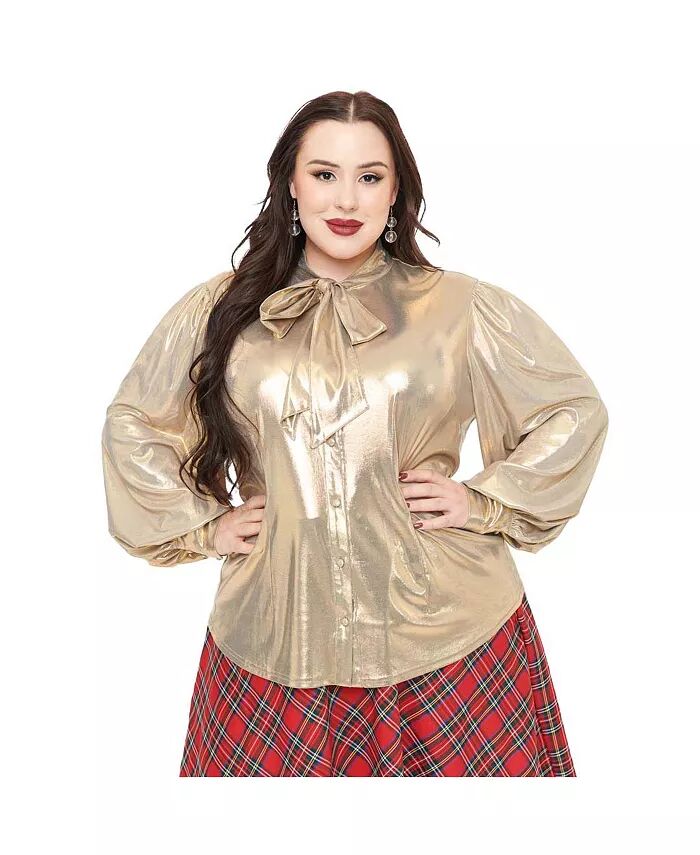 

Блузка Gwen большого размера с длинным рукавом и завязкой на шее Unique Vintage, золотой