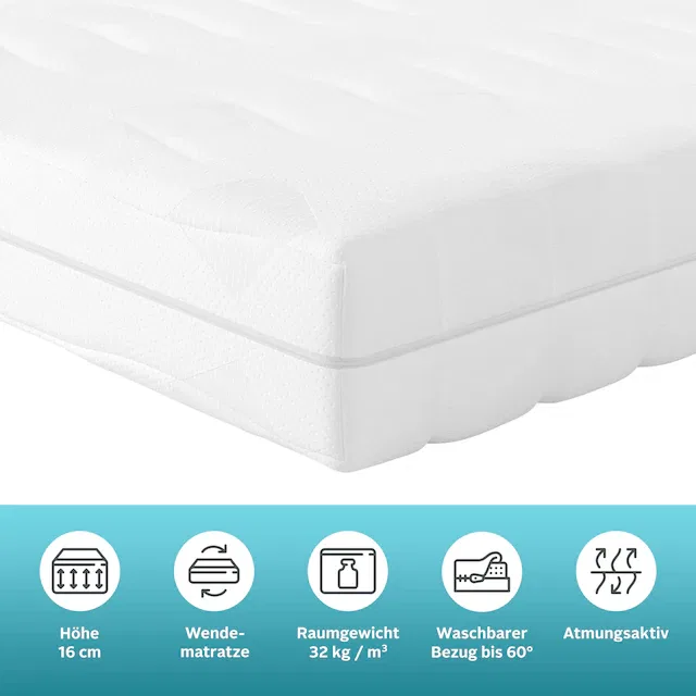 Детский матрас OTTO Home Lixi Basic, матрас 90x200 см, 140x200 см и другие - любимец покупателей! Высота 16 см, плотность: 32 кг/м³, 1 шт., детский матрас, жесткость 2, эргономичный, дышащий, белый — фото 3