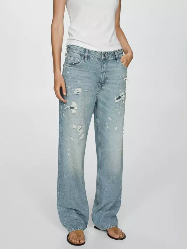 

Джинсы Mango Beau Distressed Mid Rise Straight Leg, цвет light blue