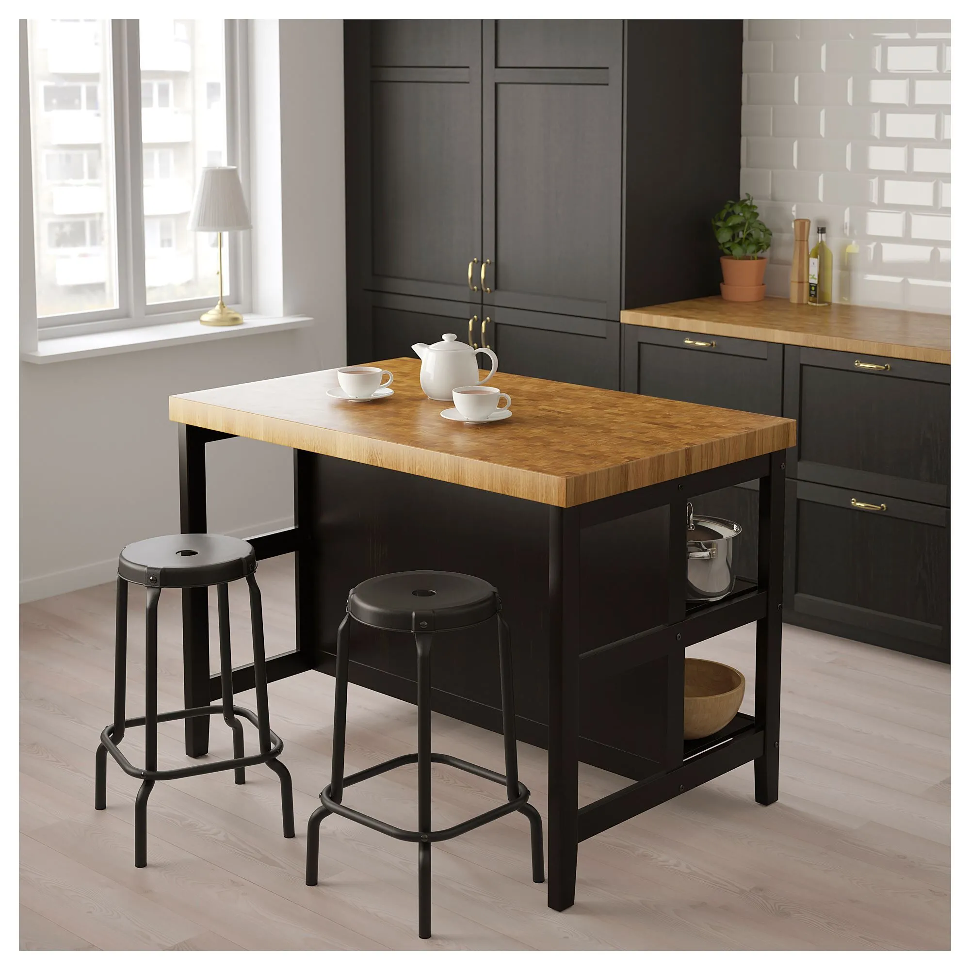 Кухонный остров, черный/дуб, 126x79x90 см, VADHOLMA IKEA — фото 4