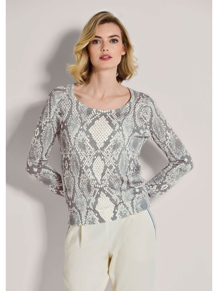 

MADELEINE Ажурный свитер с уникальным принтом в бело-серебристо-серой расцветке