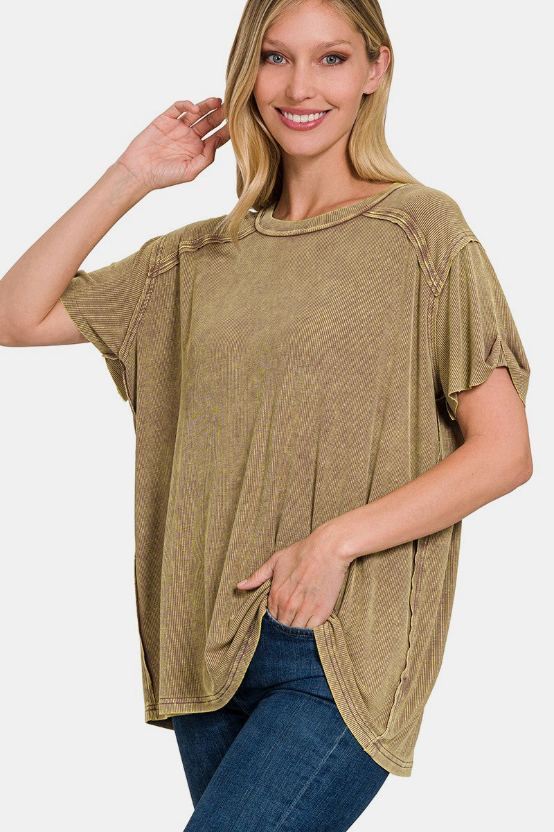 

Топ с короткими рукавами в рубчик FASHNZFAB, цвет mocha