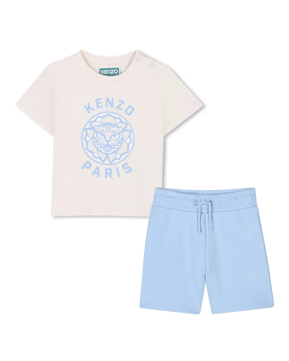 

Комплект из хлопковой футболки и бермудских шорт для мальчика Kenzo Kids, голубой