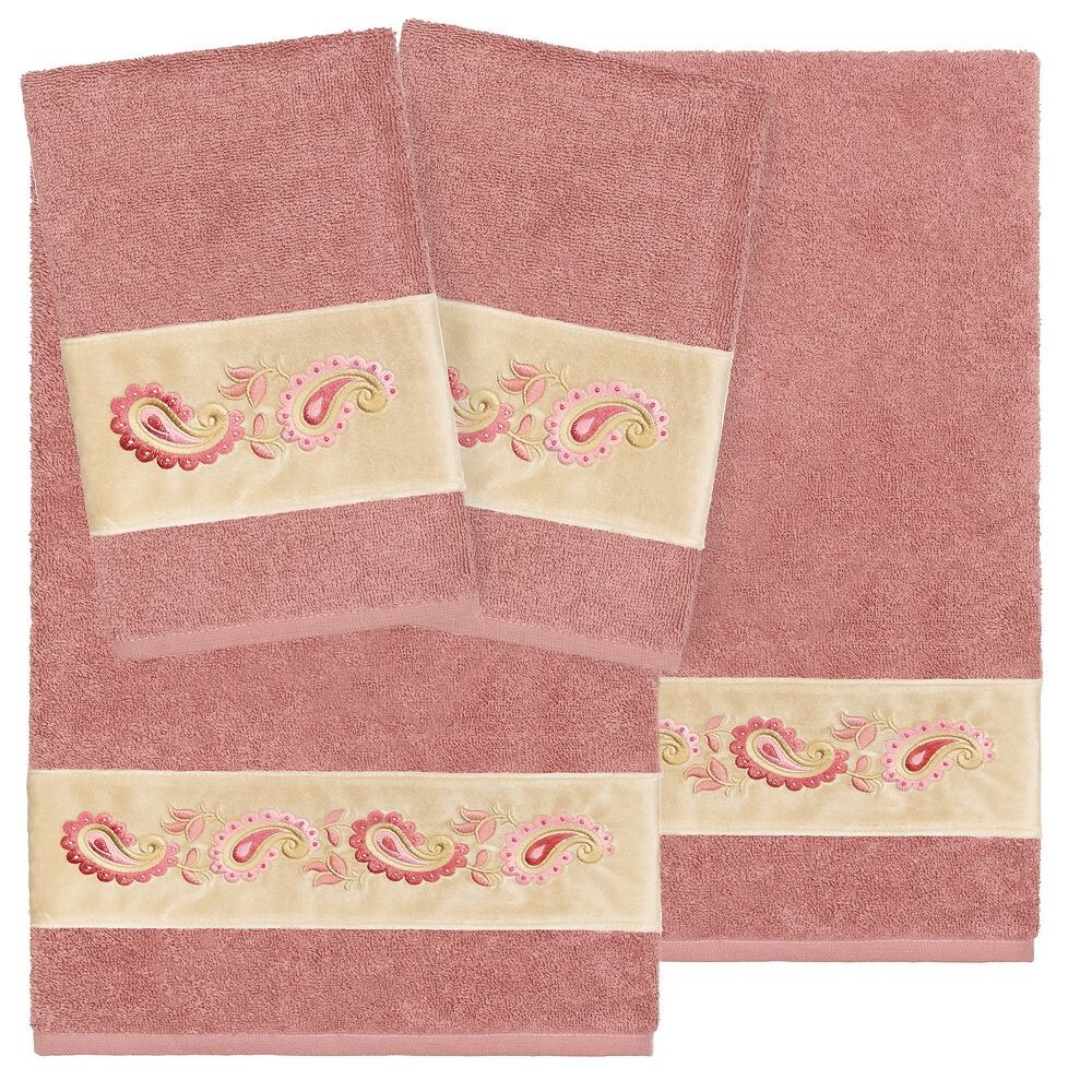 

Linum Home Textiles Турецкий хлопок Mackenzie Набор украшенных полотенец из 4 предметов, цвет Tea Rose