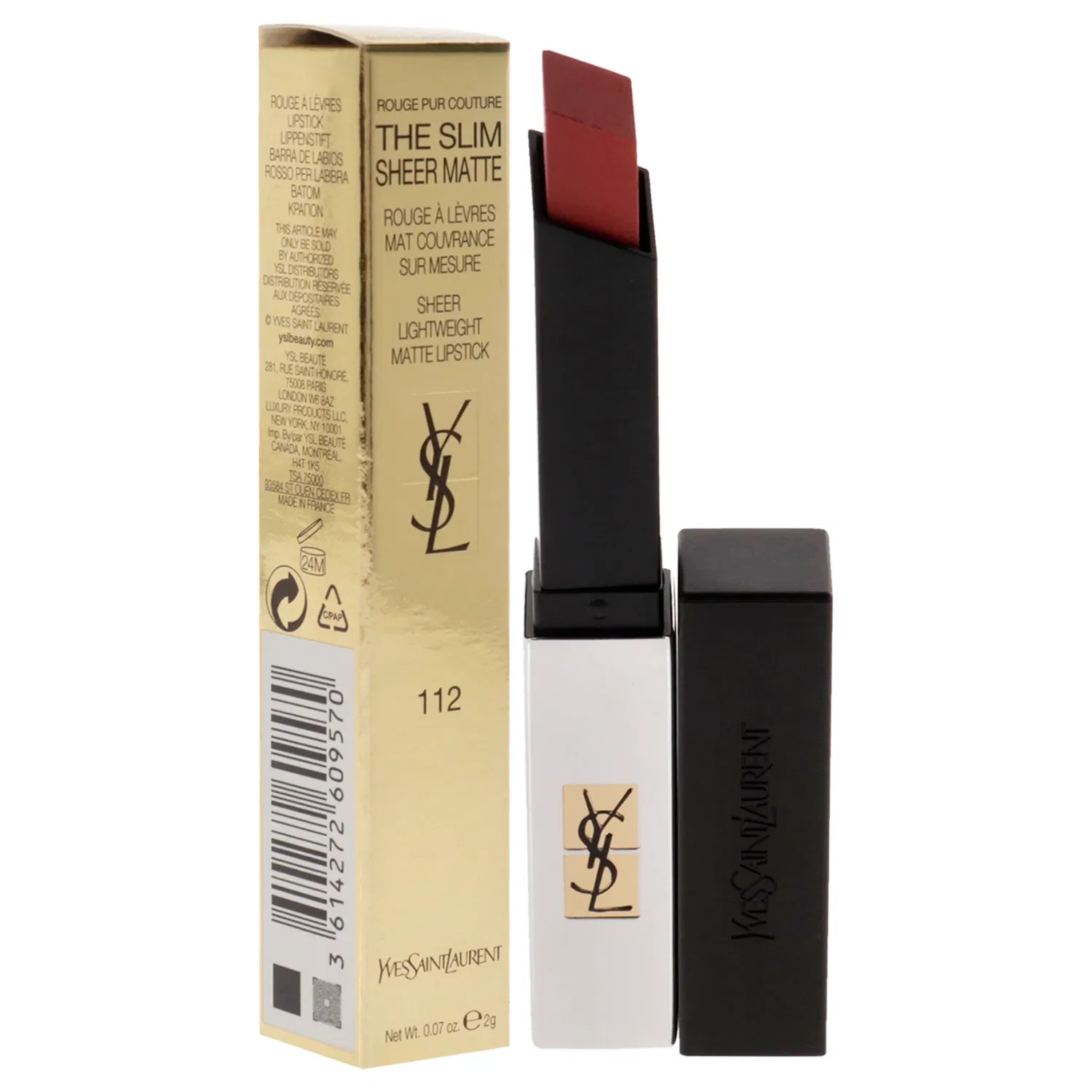 Матовая полупрозрачная помада Rouge Pur Couture The Slim Sheer Matte Lipstick - 112 Raw Rosewood от Yves Saint Laurent для женщин - 0,07 унции — фото 3