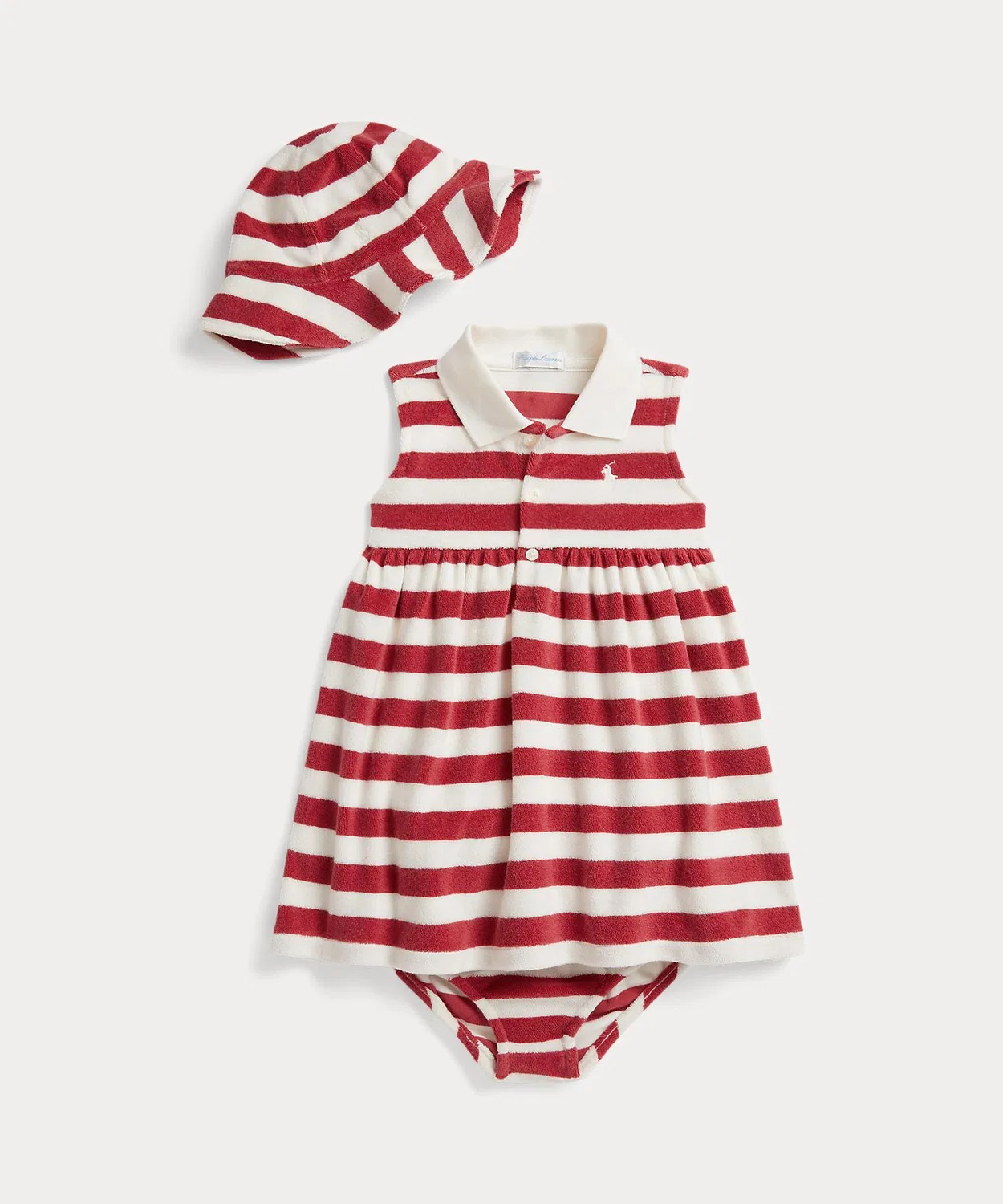 Комплект из платья, шляпы и шорт поло Ralph Lauren в полоску красный