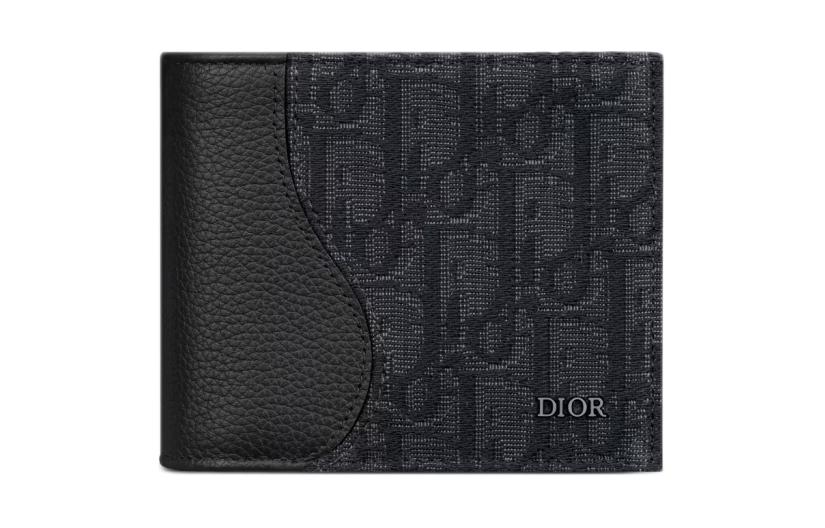 

DIOR Кожаный кошелек мужской черный с косой жаккардовой вставкой