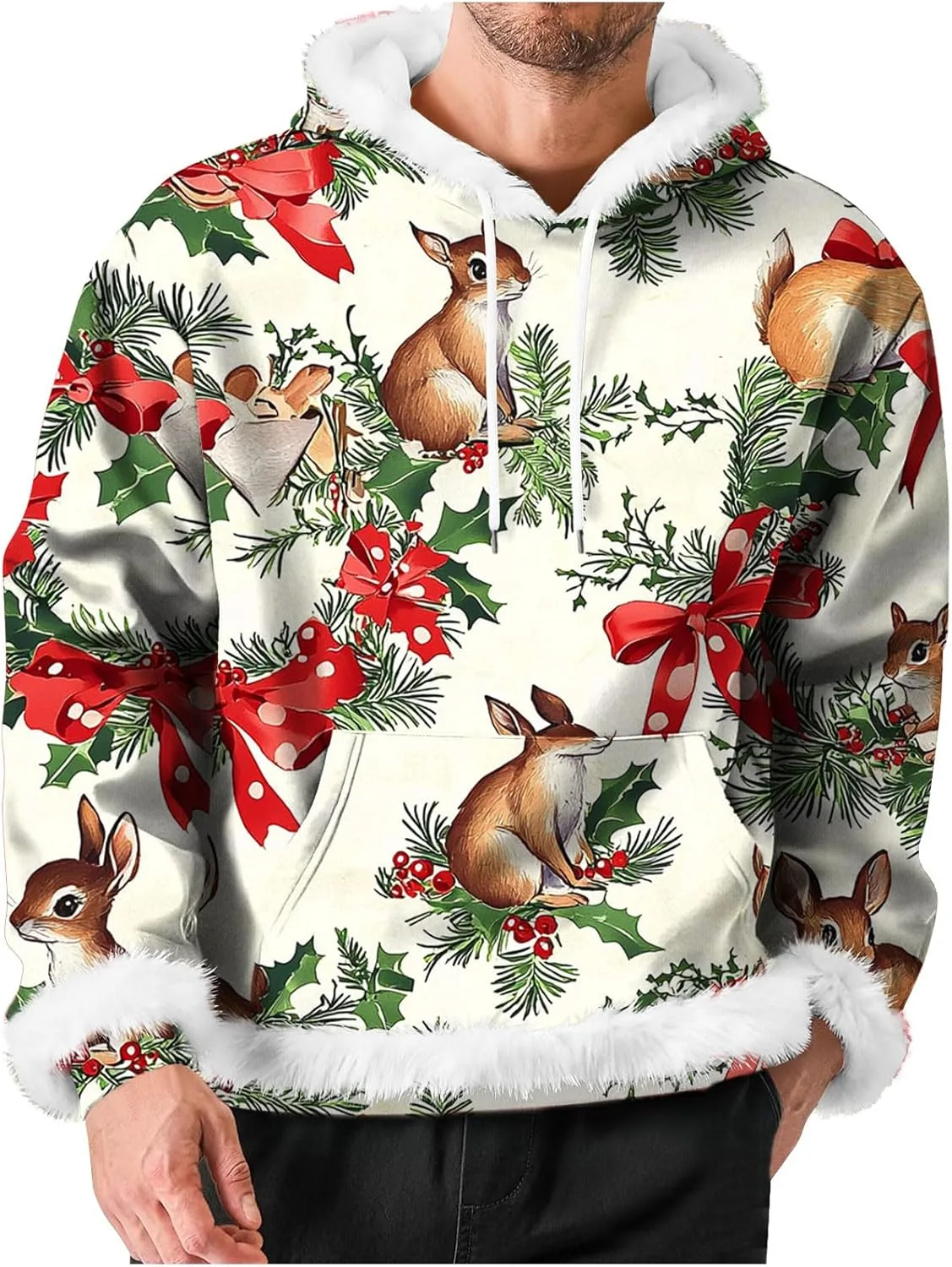 

Рождественский худи для мужчин с карманом и искусственным мехом Zeiyignr