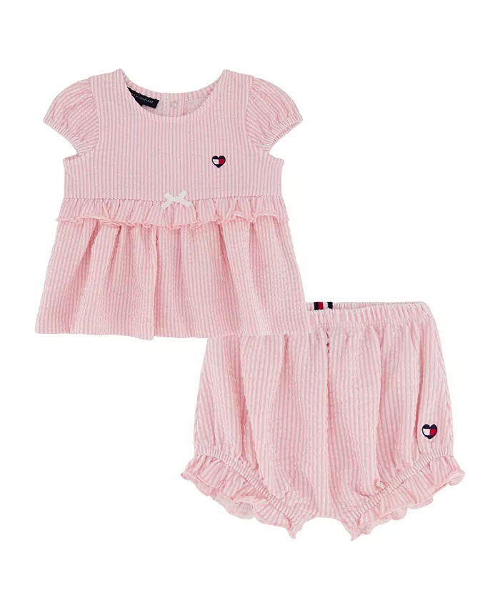 

Комплект из 2 предметов для девочек с рюшами и полосками из пике, шорты-блумеры Tommy Hilfiger