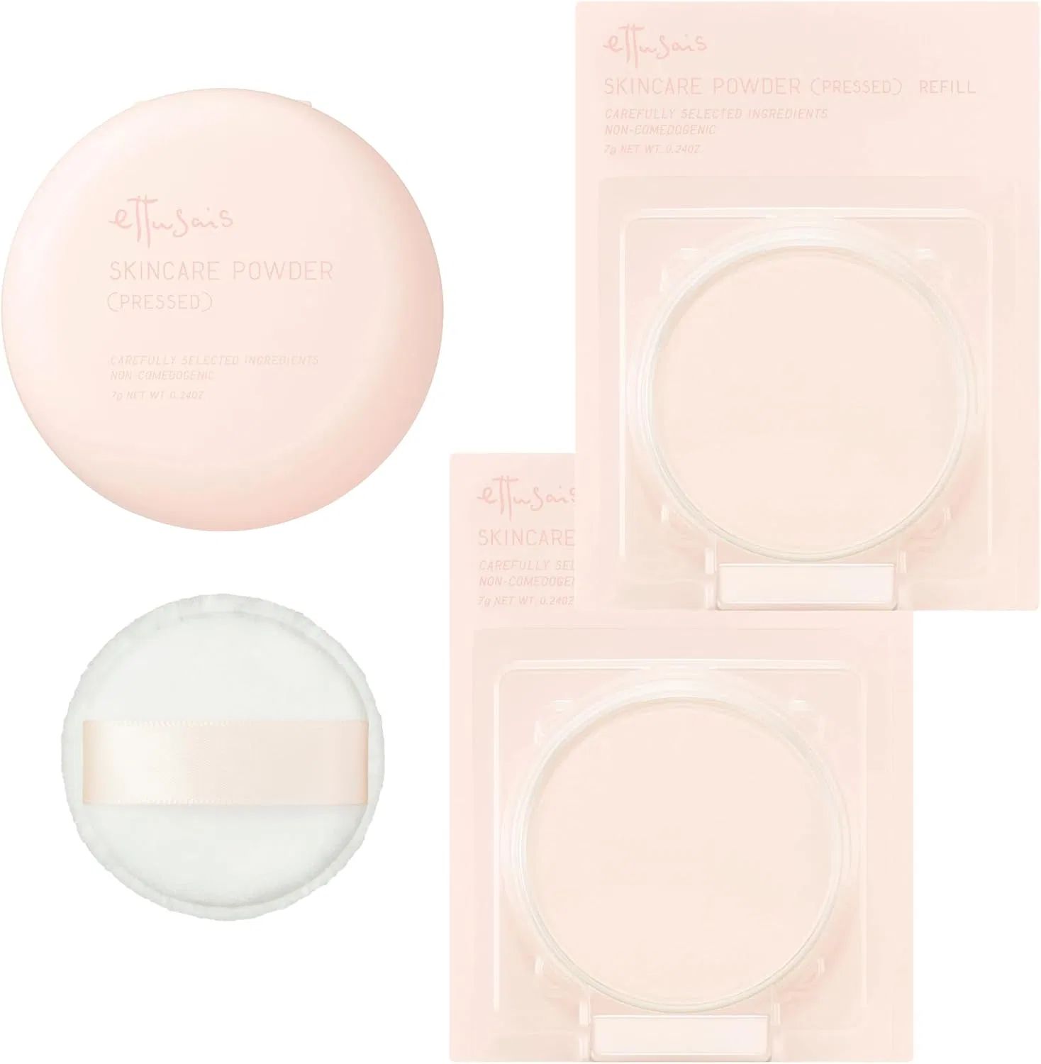 Пудра компактная ETUSAIS Skin Care Powder Presto уходовая, 7 г, набор с 2 сменными блоками, прозрачная