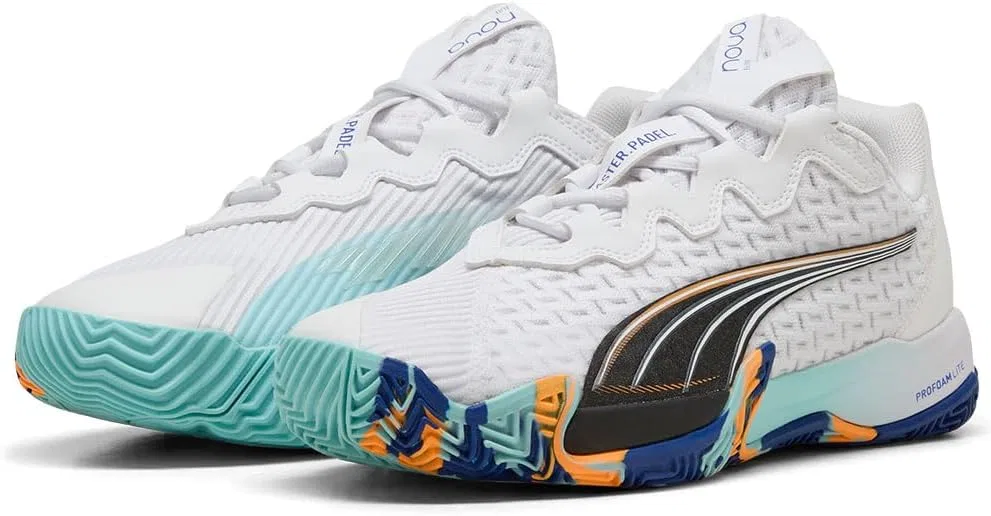 Теннисные кроссовки PUMA Nova Elite унисекс, Puma White Puma Black Vibrant Blue Heat Fire