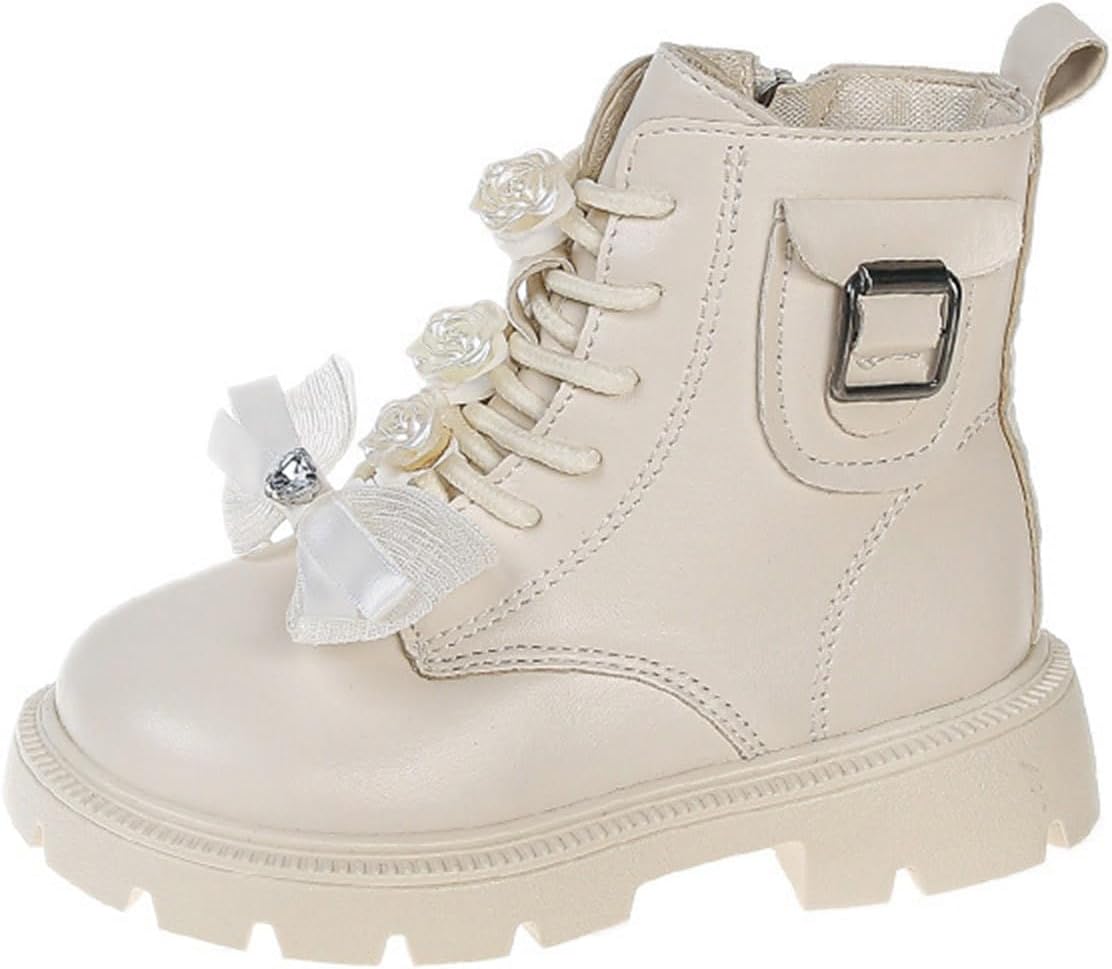 

Детские ботильоны IWIHMIV для девочек, короткие сапожки, удобные, с противоскользящей подошвой, с коротким бантом и боковой молнией, Beige