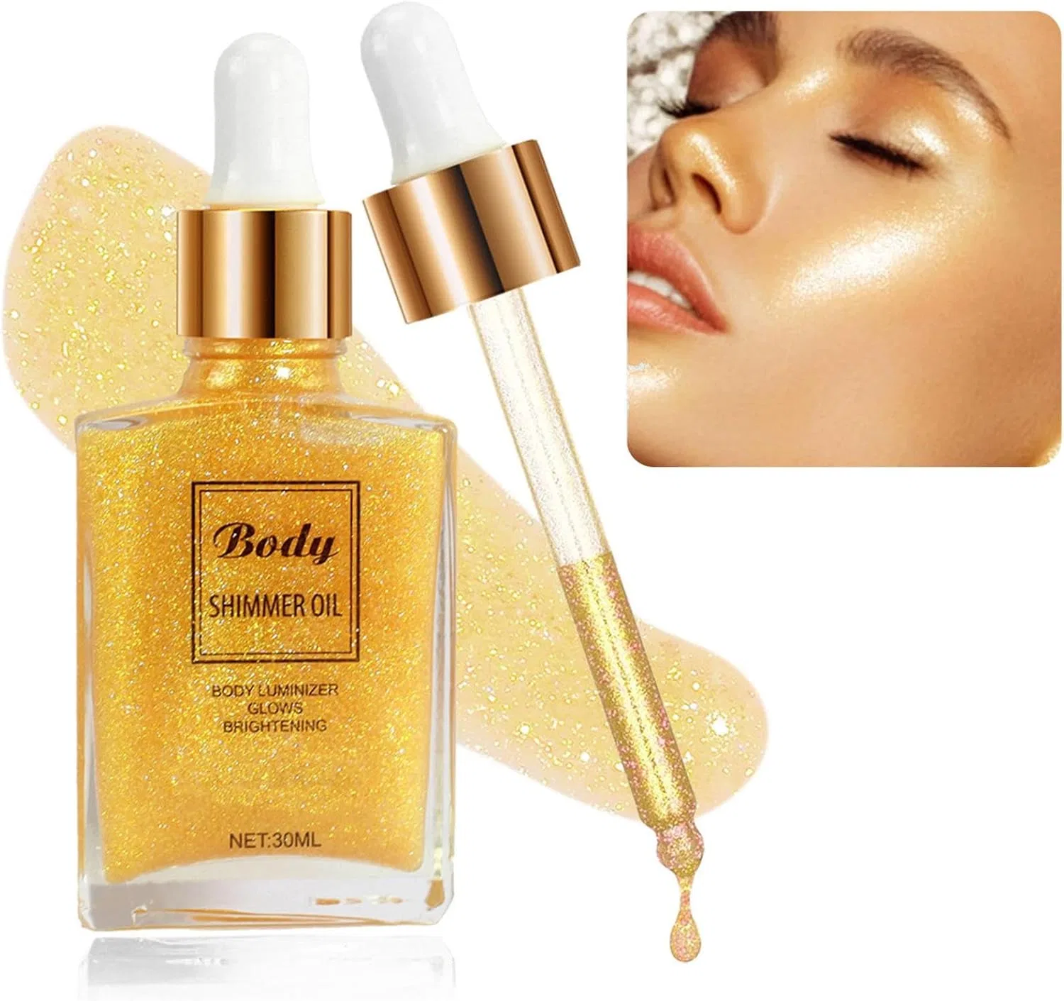 Блеск для лица и тела Glitter Oil увлажняющий Natural 30 мл желтый