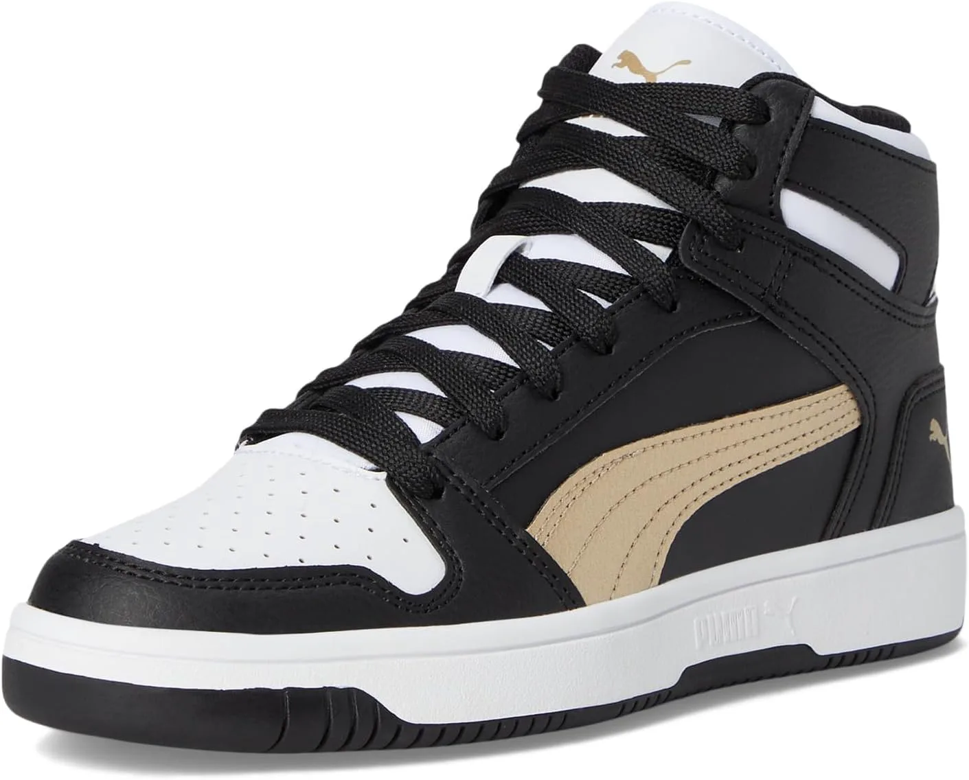 Кроссовки PUMA Rebound Layup Mid для мальчиков, черный/золотой/белый — фото 2