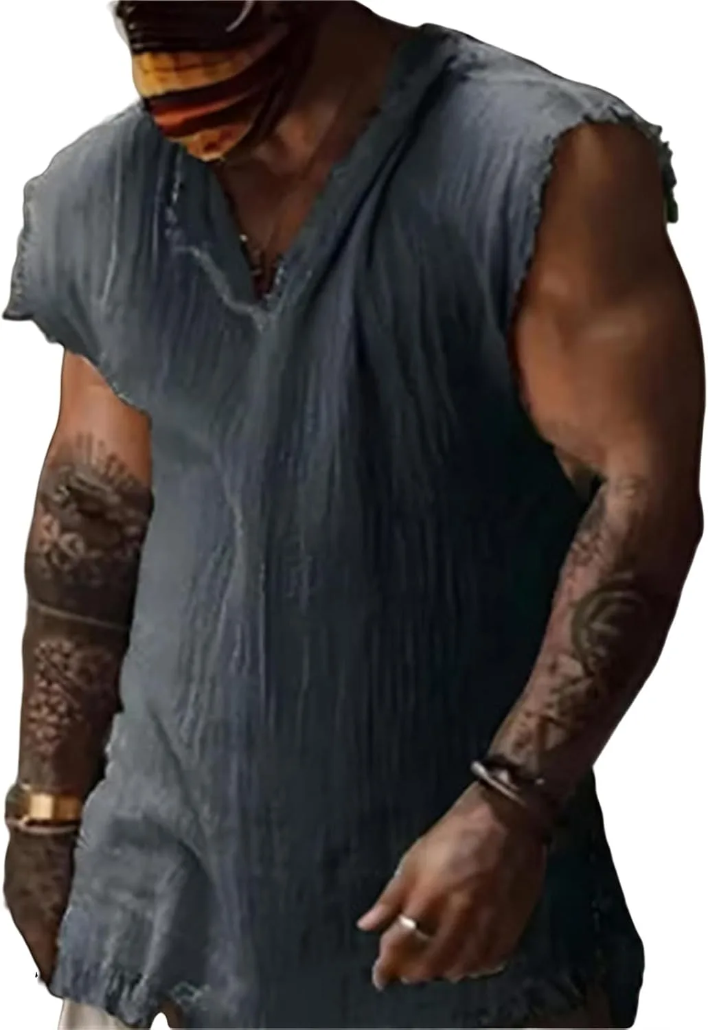 

Мужская майка для тренировок Cotton Linen, без рукавов, V-образный вырез Thatrich