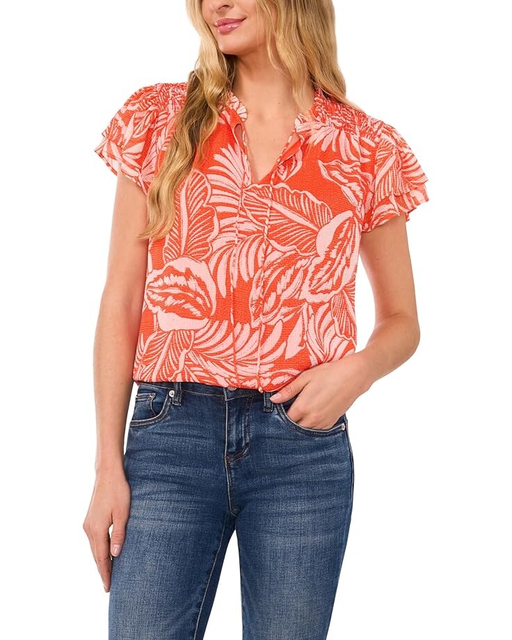 

Блузка CeCe Tie Front Printed Blouse, цвет Tigerlily