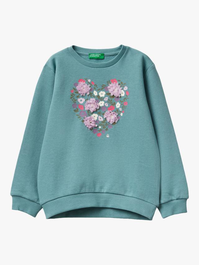

Детский хлопковый джемпер с цветочным принтом и сердечками Benetton, Green