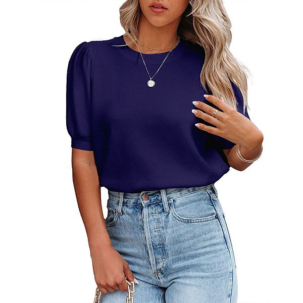 

Женский свитер топ с круглым вырезом базовый вязаный пуловер легкий повседневный Seoria, Royal Blue