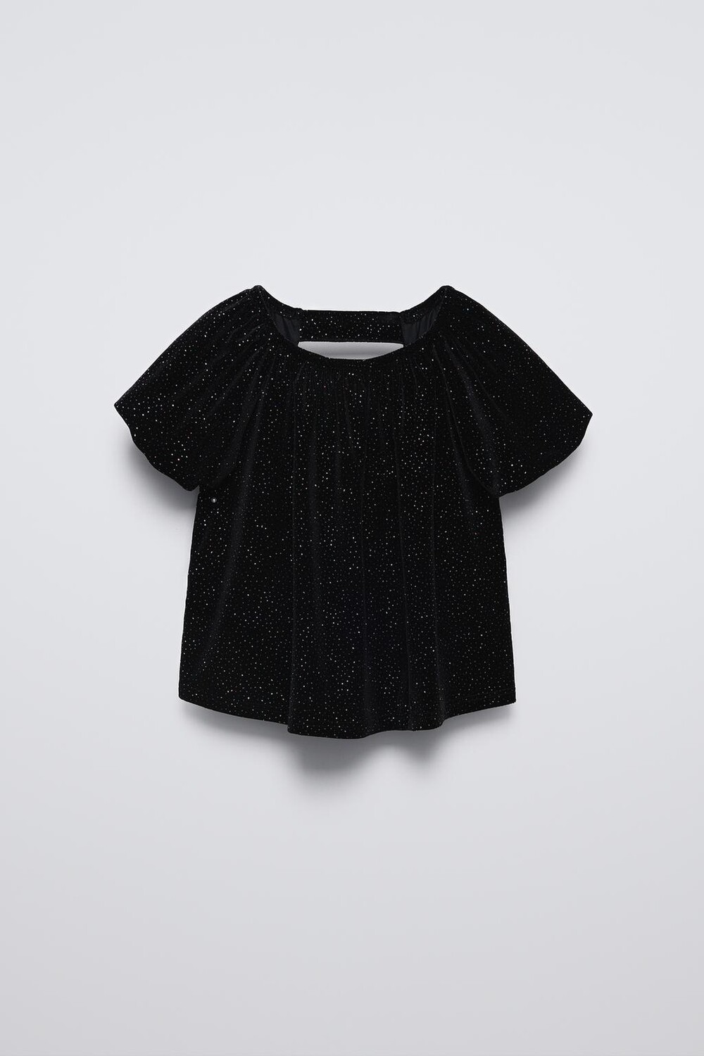 

Блестящая футболка из бархата ZARA, черный