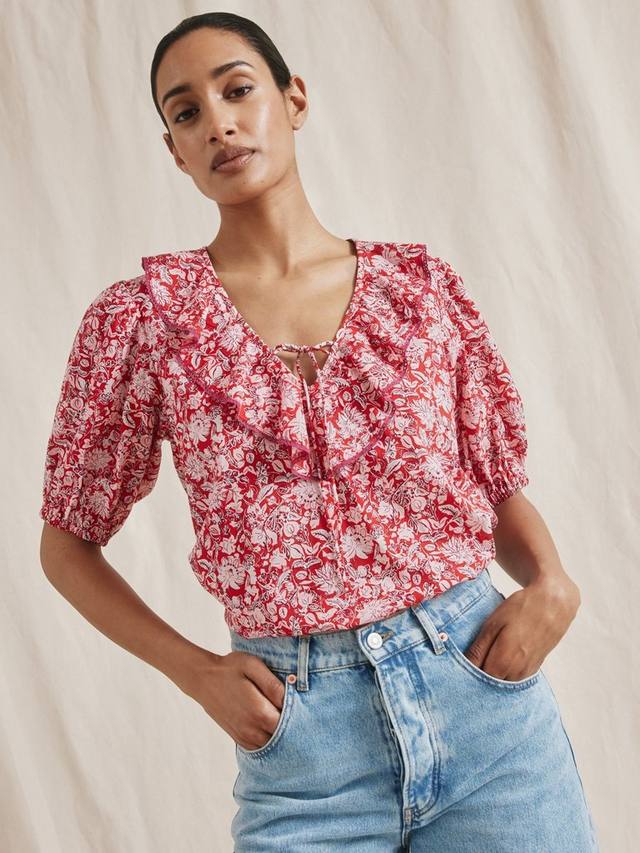 

Топ из чистого органического хлопка с оборкой из деревянных блоков Albaray, красный/разноцветный