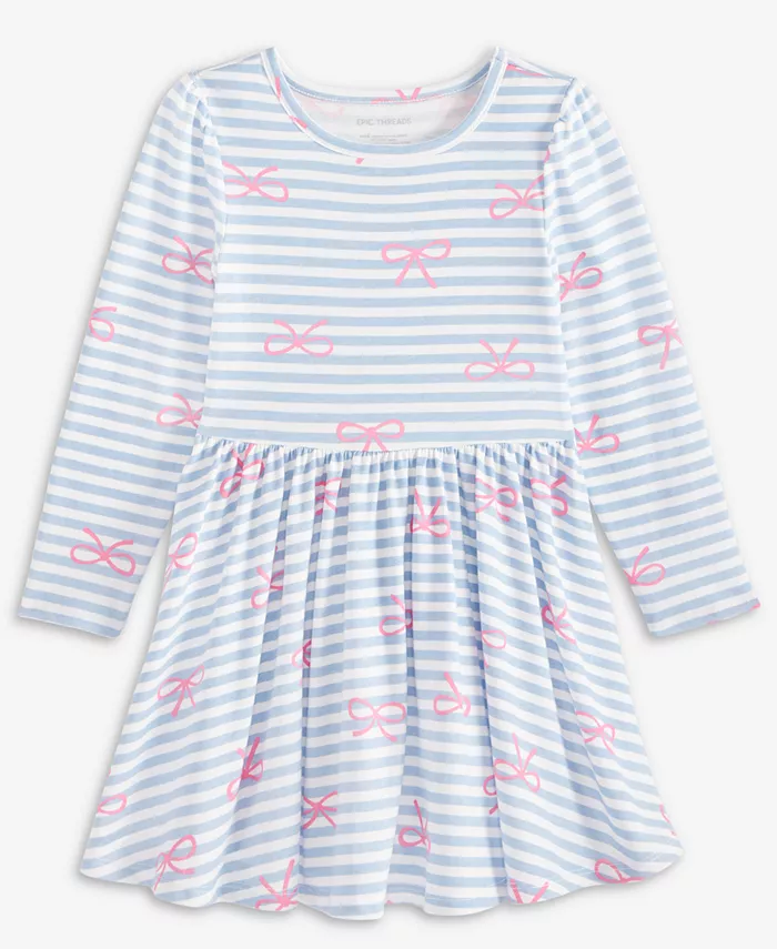 

Платье для девочек Toddler 2T-4T с полосками и бантом Epic Threads, синий