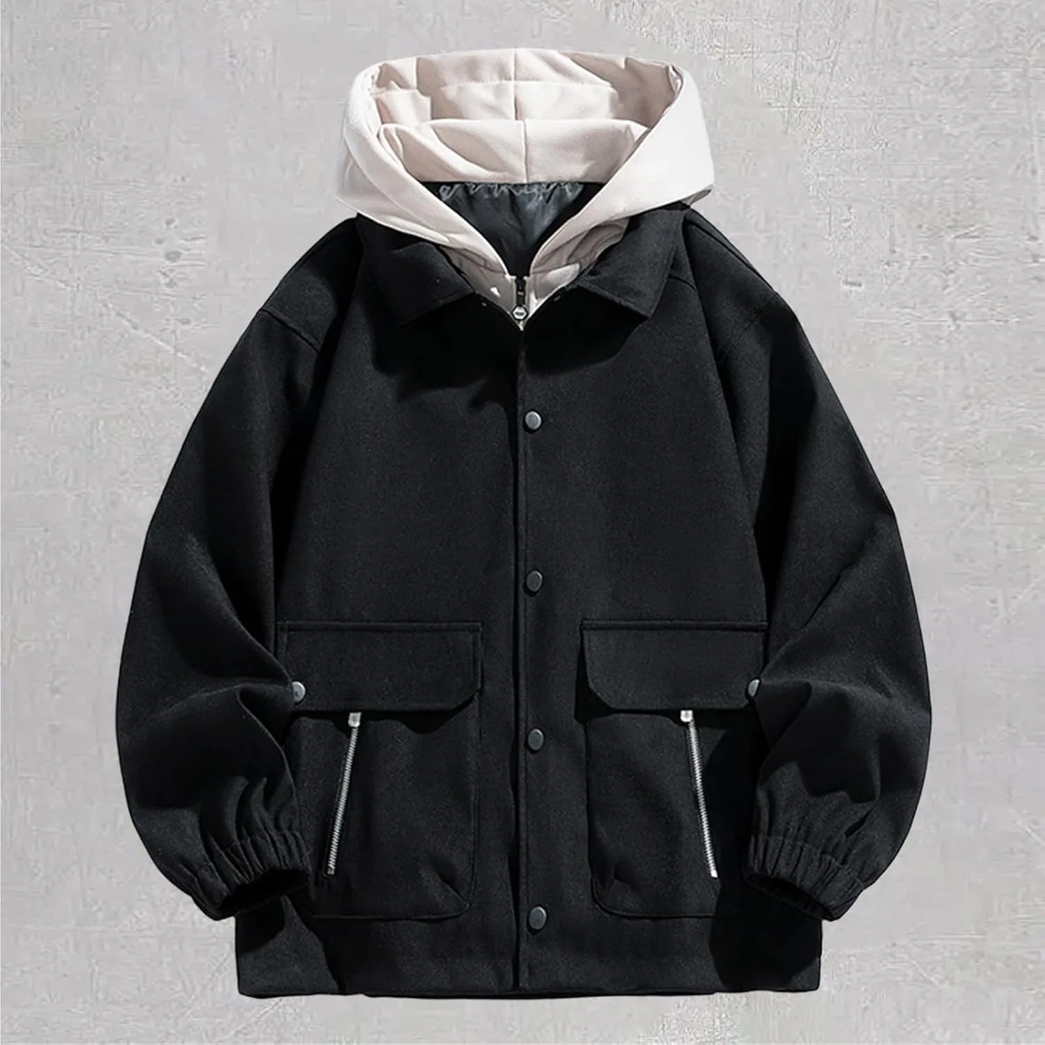 Мужская толстовка с капюшоном на пуговицах, осенняя, casual, цветной блок, plus size — фото 2