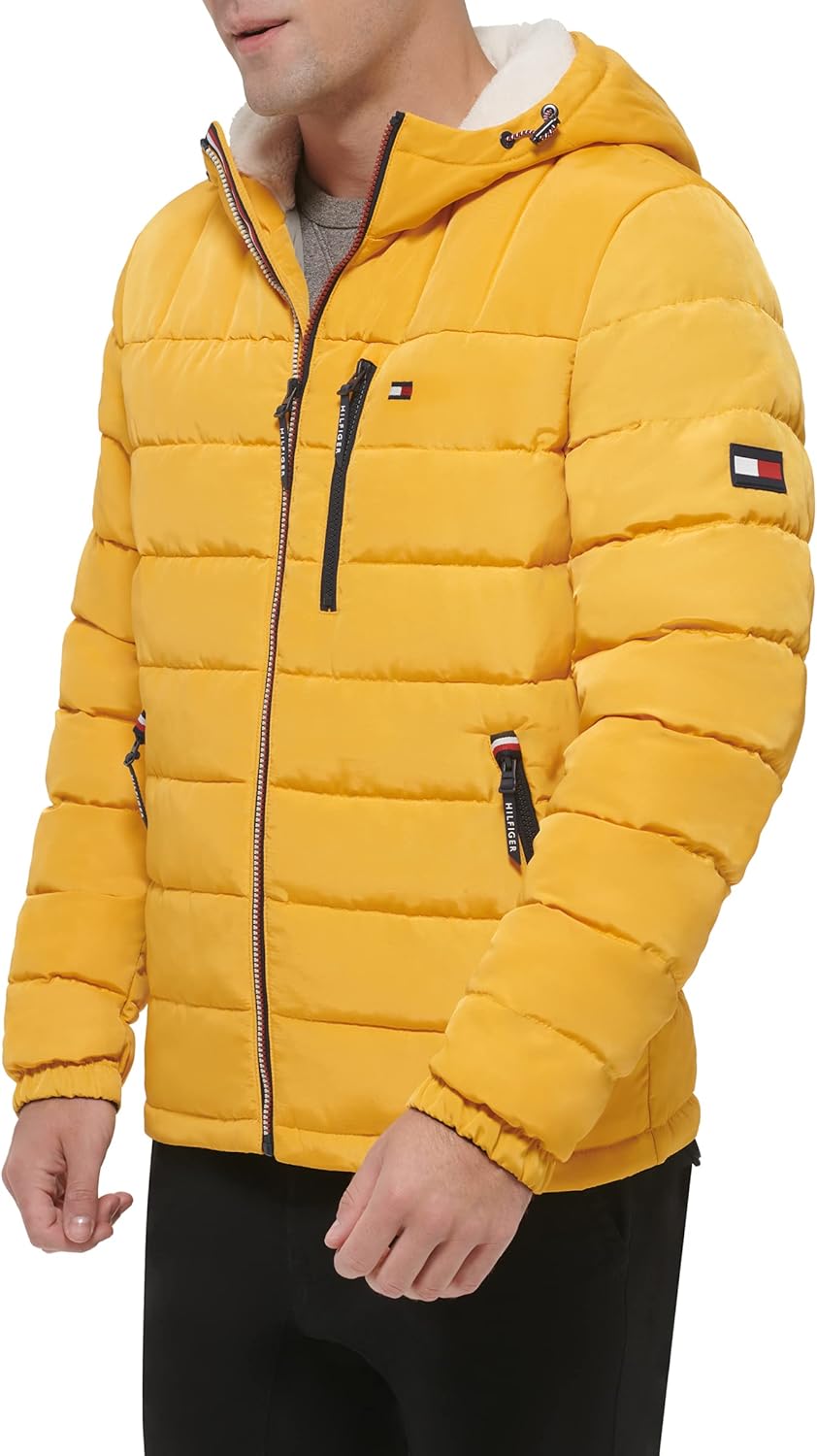 Мужская куртка Tommy Hilfiger средней толщины с подкладкой из шерпы и капюшоном, водонепроницаемая, Yellow Tech — фото 3