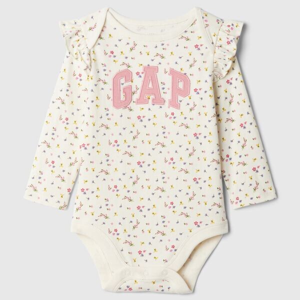 

Боди из хлопка с вышитым логотипом и оборками для новорожденных Gap, белый