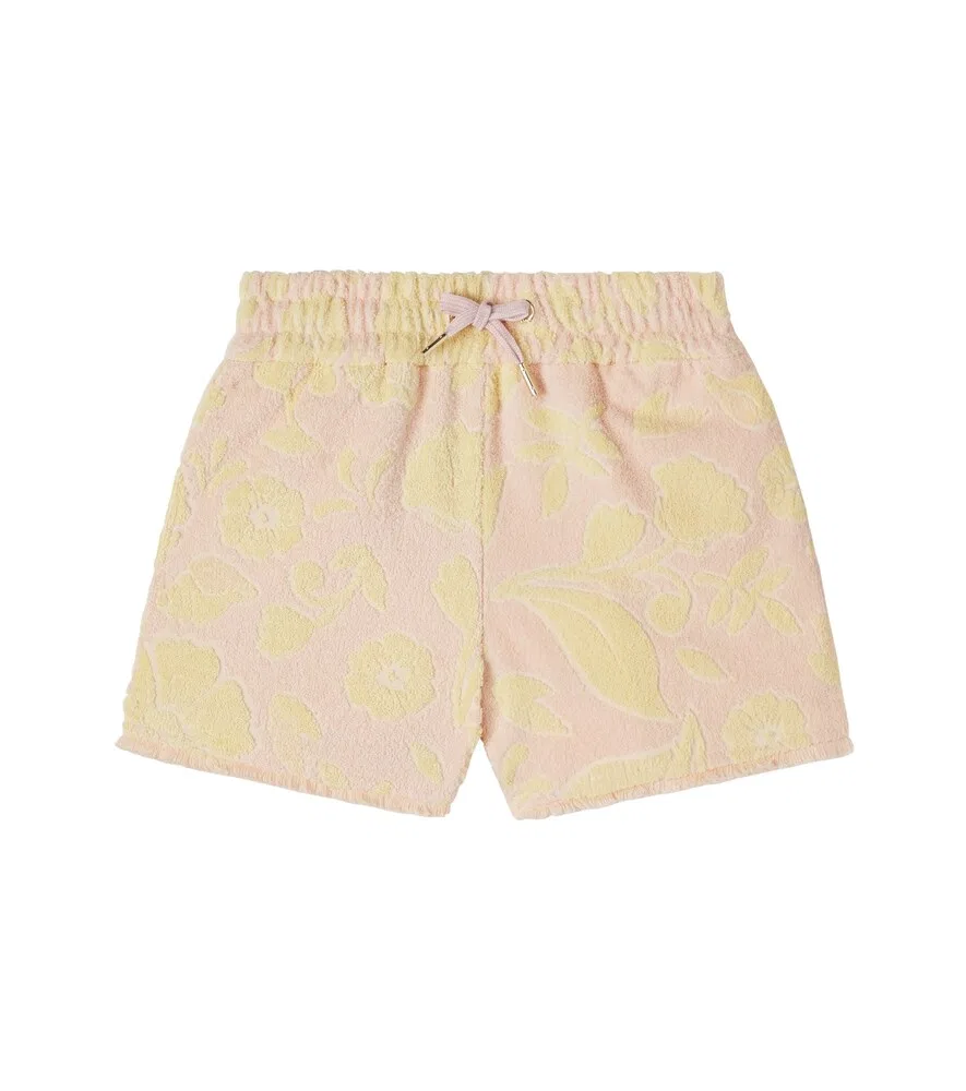 Хлопковые махровые шорты с цветочным принтом Chloé Kids, желтый