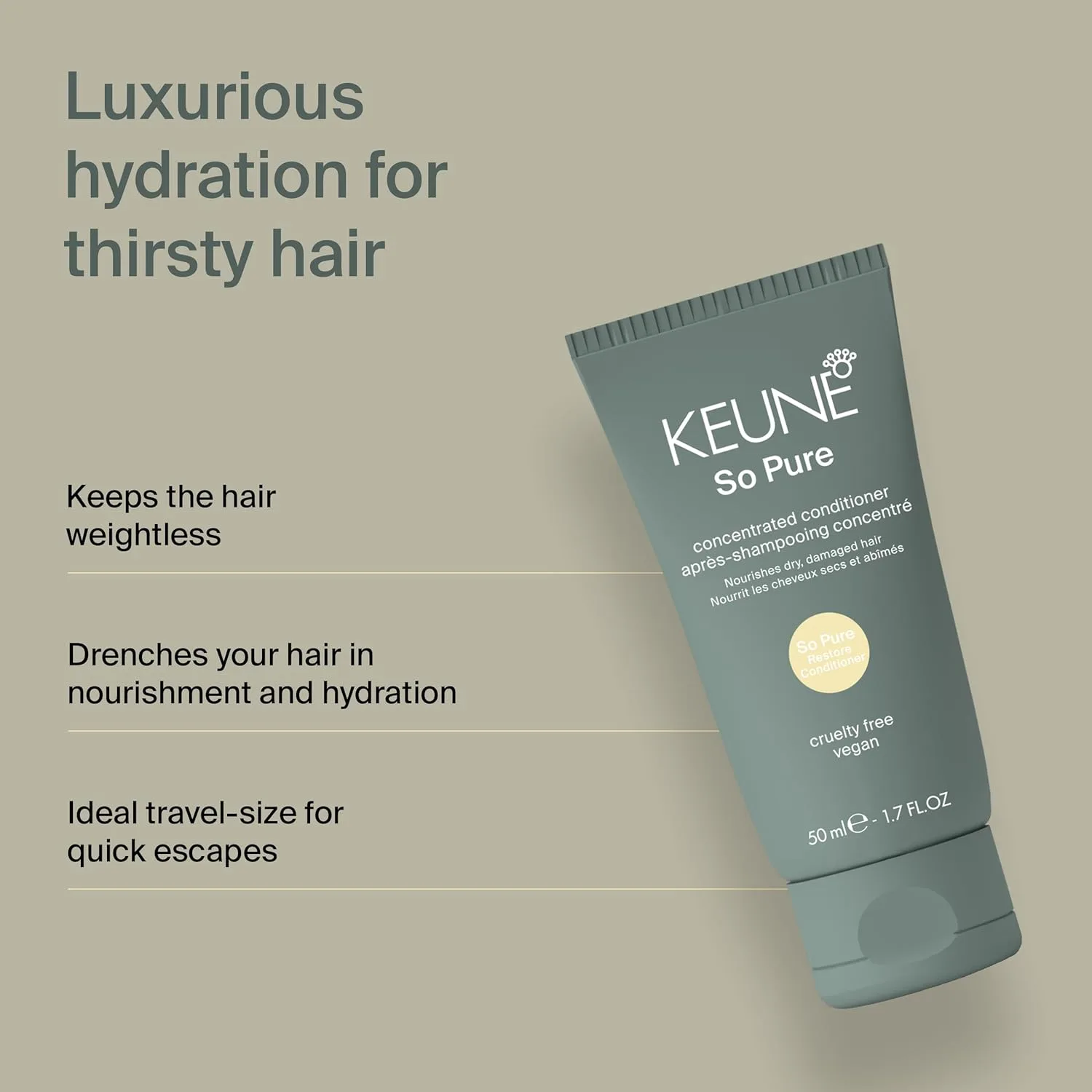 Кондиционер для волос KEUNE So Pure Restore, увлажняющая и питательная формула, дорожный размер, 50 мл — фото 3