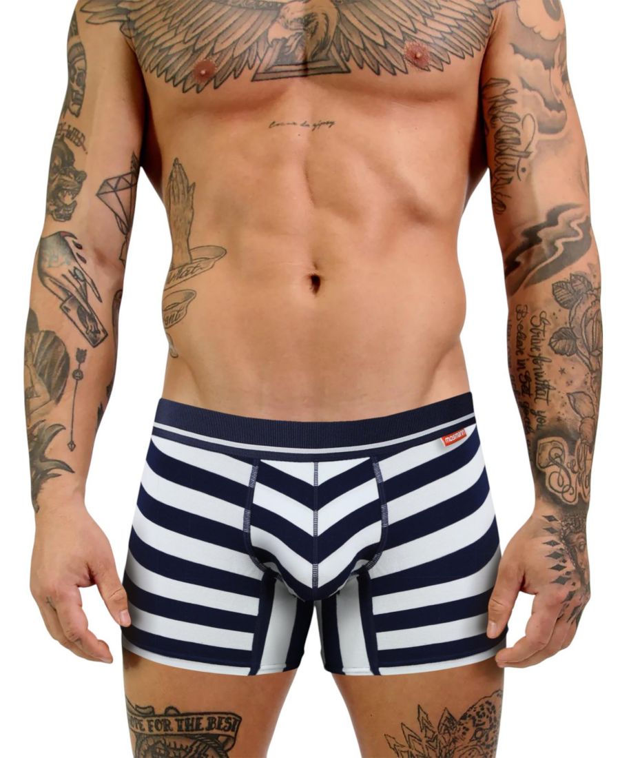 

Мужские бамбуковые плавки - кобальтового цвета Mosmann Australia, Navy/White Stripe