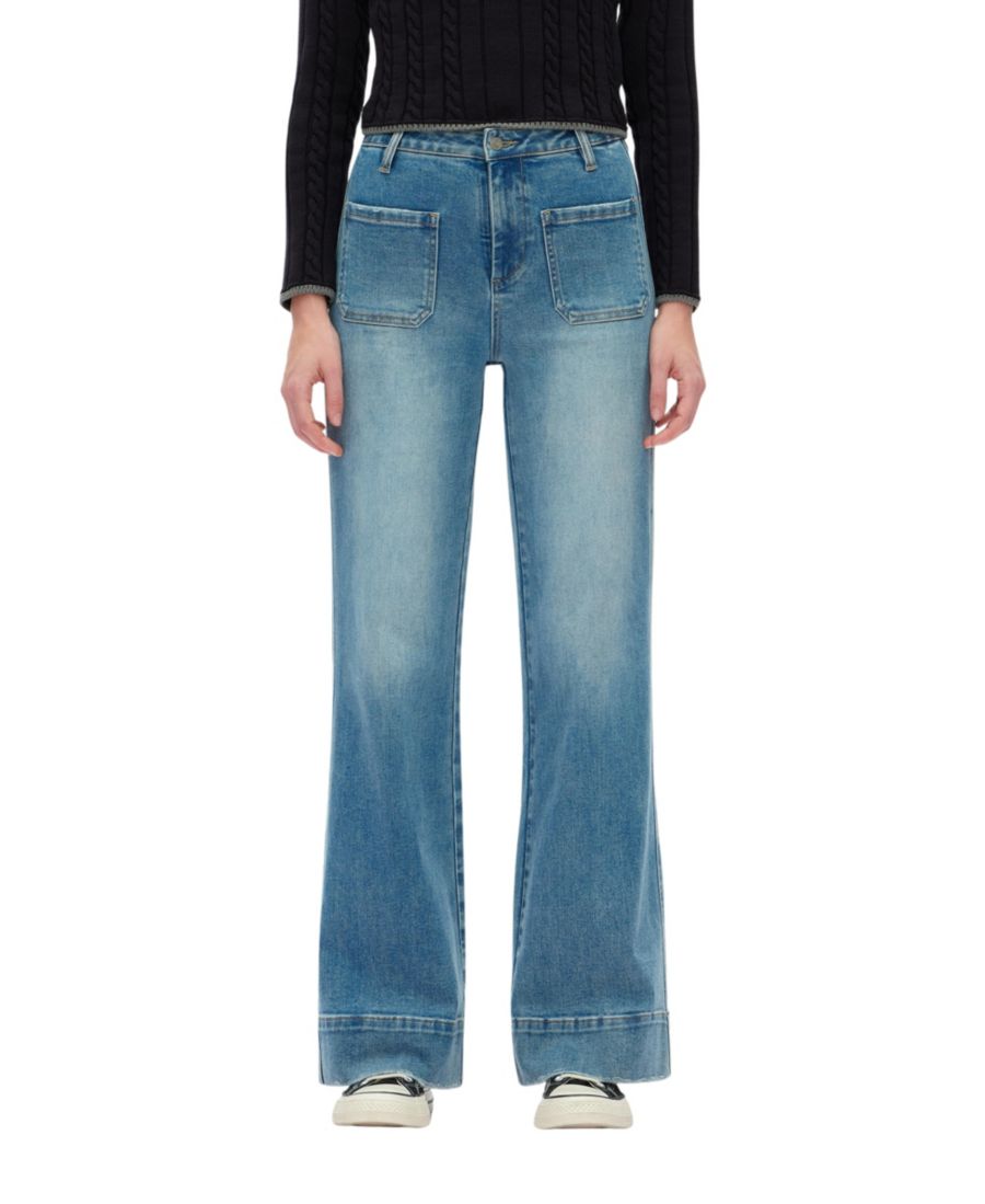 

Женские джинсы с высокой посадкой, широкими штанинами, винтажной обработкой и передними карманами BAYEAS, Medium blue