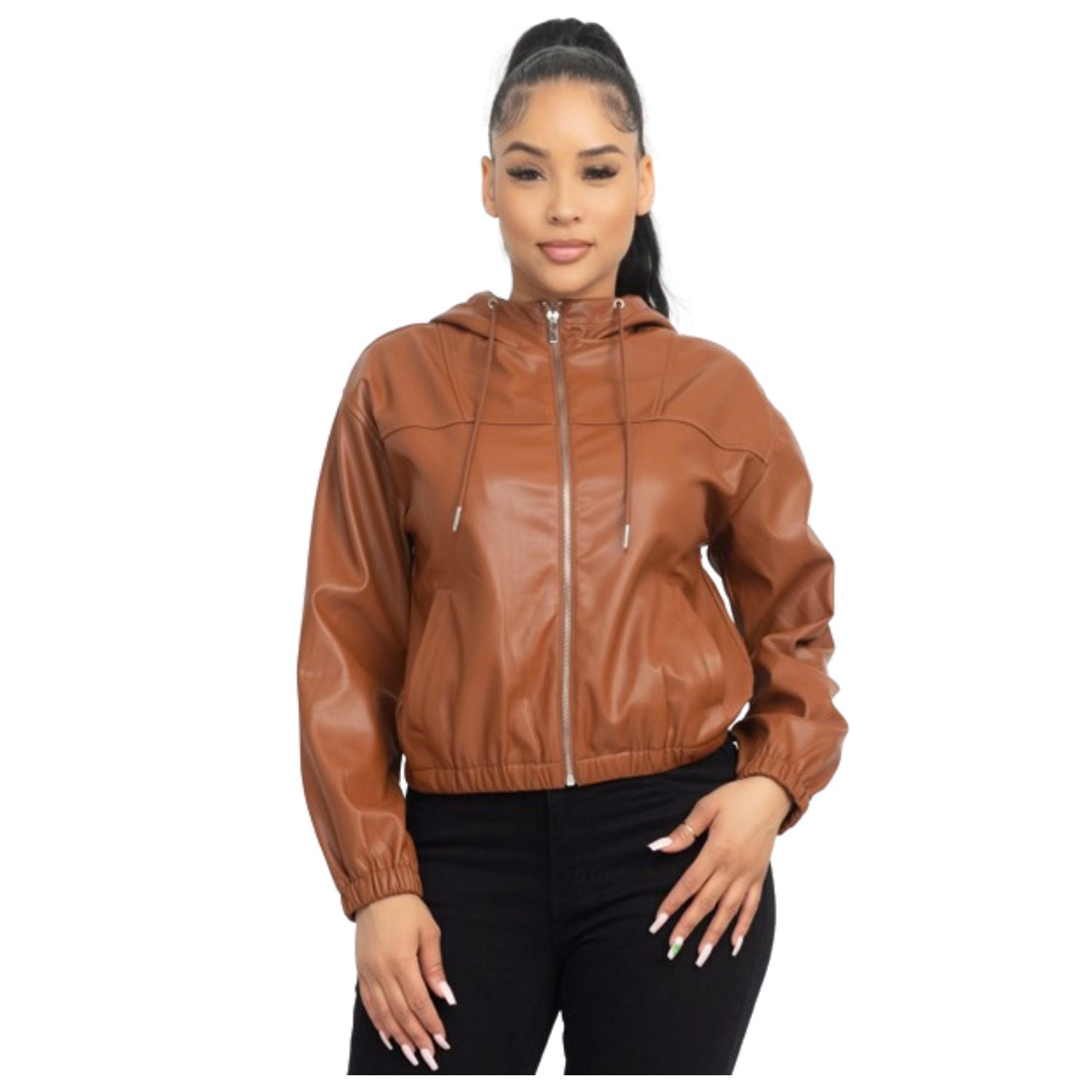 

Куртка с капюшоном из искусственной кожи FASHNZFAB, коричневый
