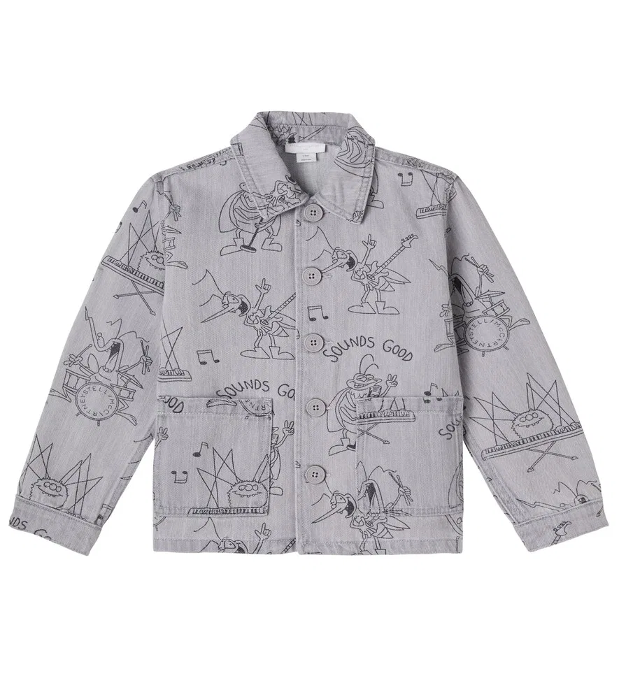 Джинсовая куртка с принтом Stella McCartney Kids, серый