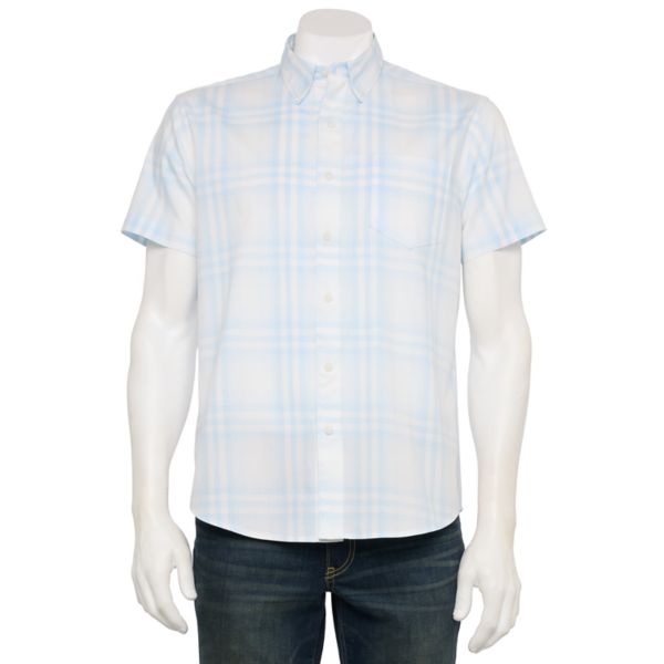 

Мужская адаптивная рубашка с коротким рукавом идеальной длины Sonoma Goods For Life, цвет salmon plaid blue