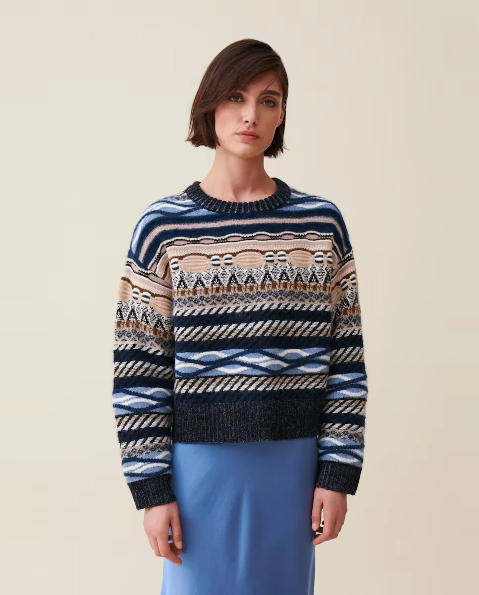 

Короткий женский свитер с полосками и принтами Claudie Pierlot, мультиколор