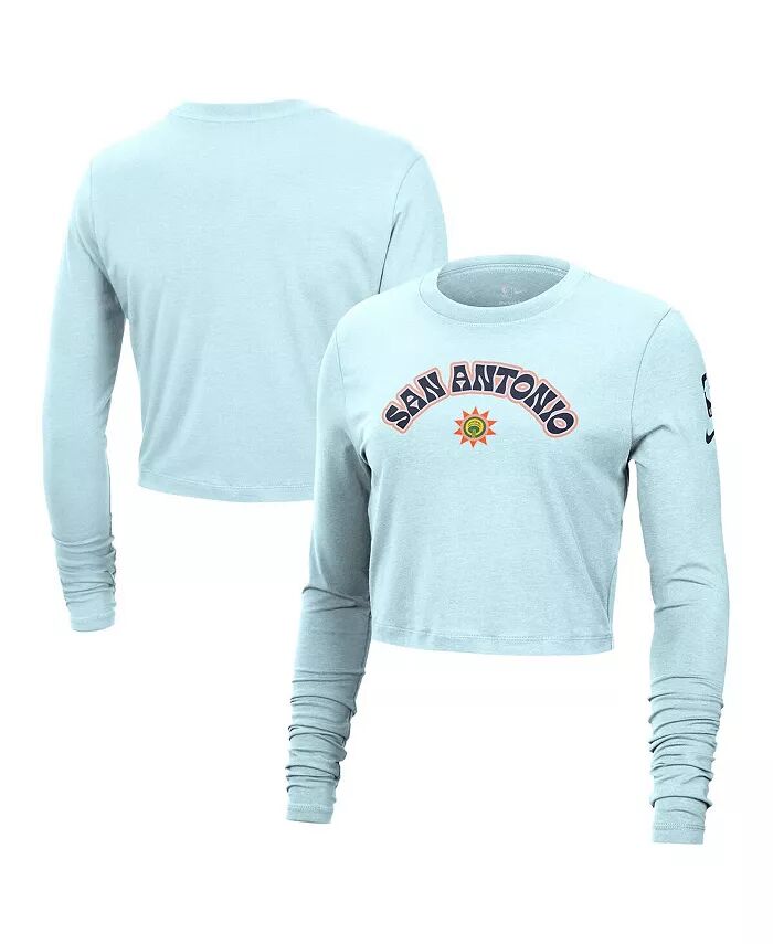 

Женская светло-голубая футболка San Antonio Spurs 2024/25 City Edition Essential Logo Slim Fit с длинным рукавом укороченная Nike