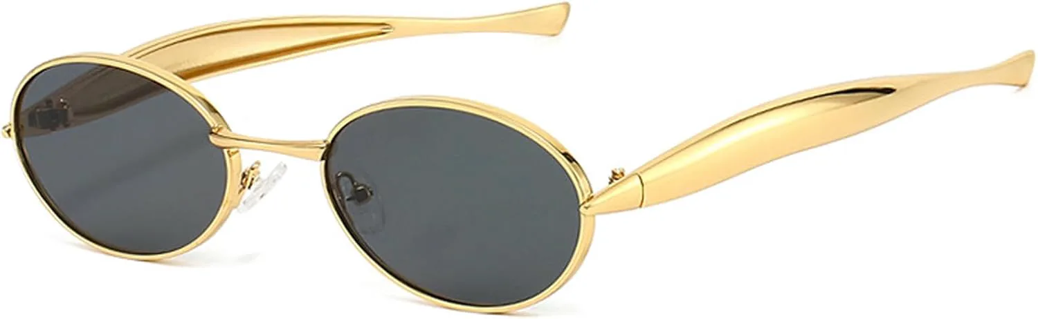 

Модные ретро-солнцезащитные очки овальной формы для женщин, винтажные солнцезащитные очки в золотой оправе для мужчин, металлическая оправа piscm, Gold/Grey
