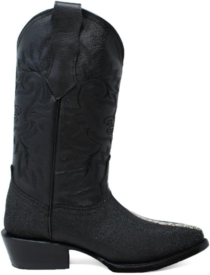 Мужские ковбойские сапоги Western J-Toe из натуральной кожи с экзотическим рисунком ската Rowstone - черные Generic — фото 3