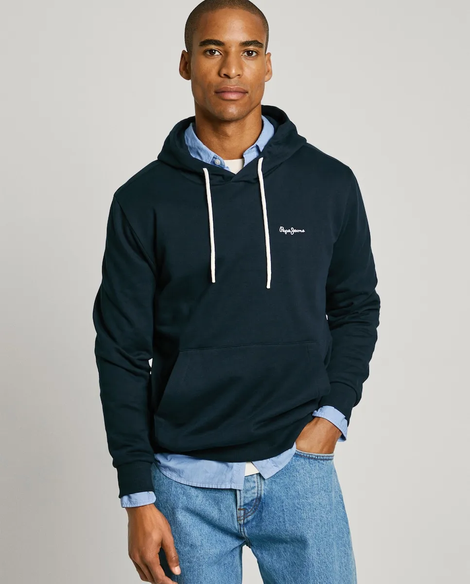 

Мужская толстовка с капюшоном и вышитым логотипом Pepe Jeans, тёмно-синий
