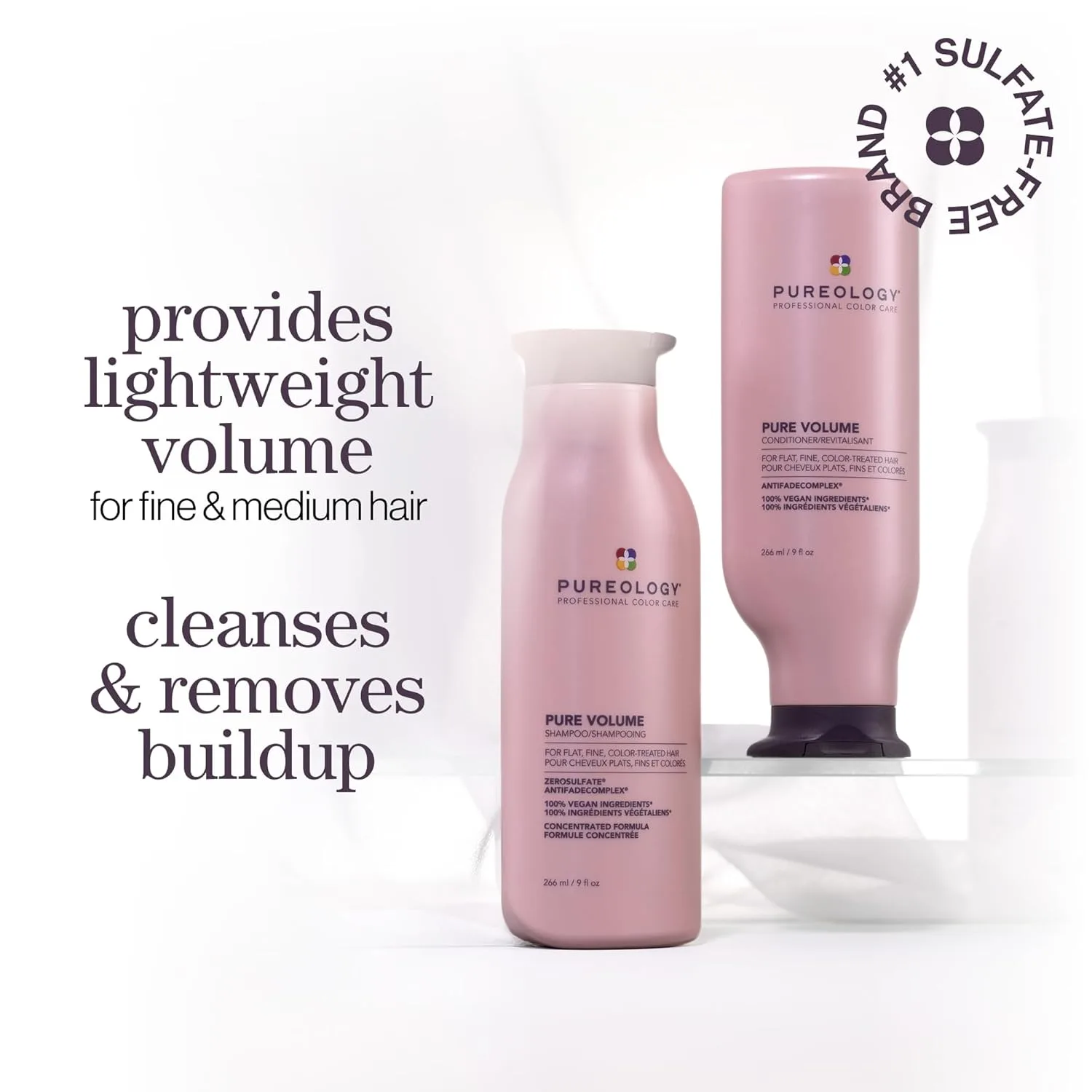 Набор шампуня и кондиционера Pureology Pure Volume - для тонких, ослабленных и окрашенных волос, без сульфатов. 1000 мл (2 шт.) — фото 4