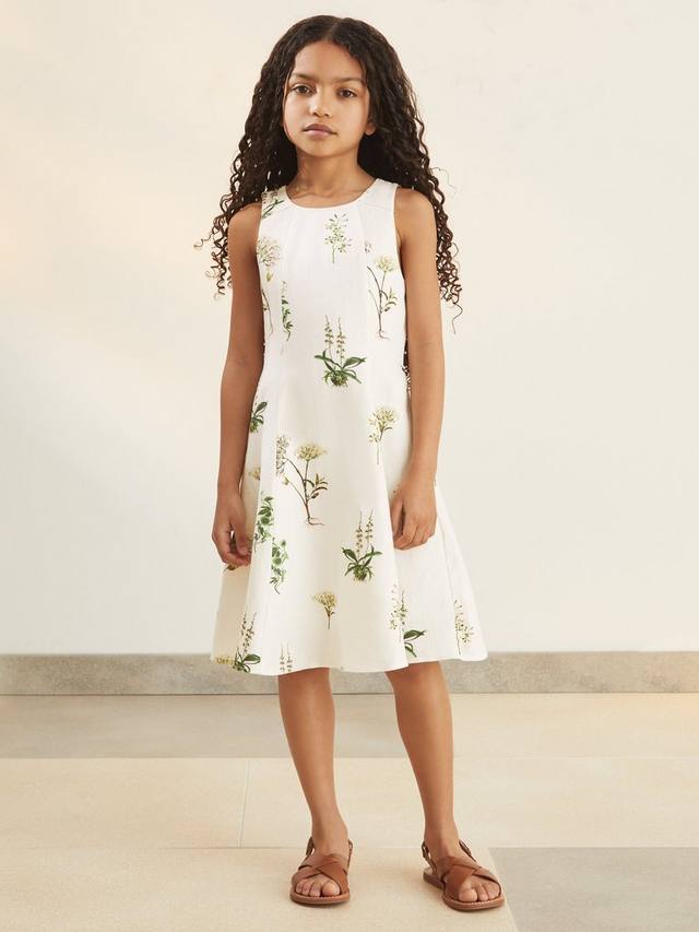

Детское льняное ботаническое платье-клеш Elise от New York Botanical Gardens Reiss, Ivory