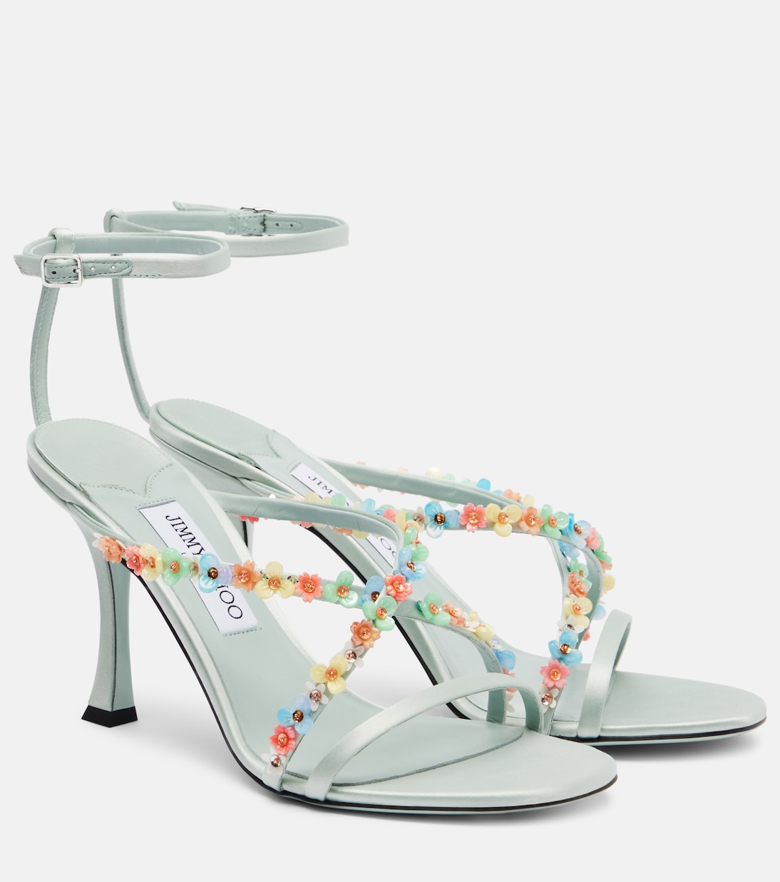 Бланш 90 босоножки из цветного сатина Jimmy Choo, Light Verd